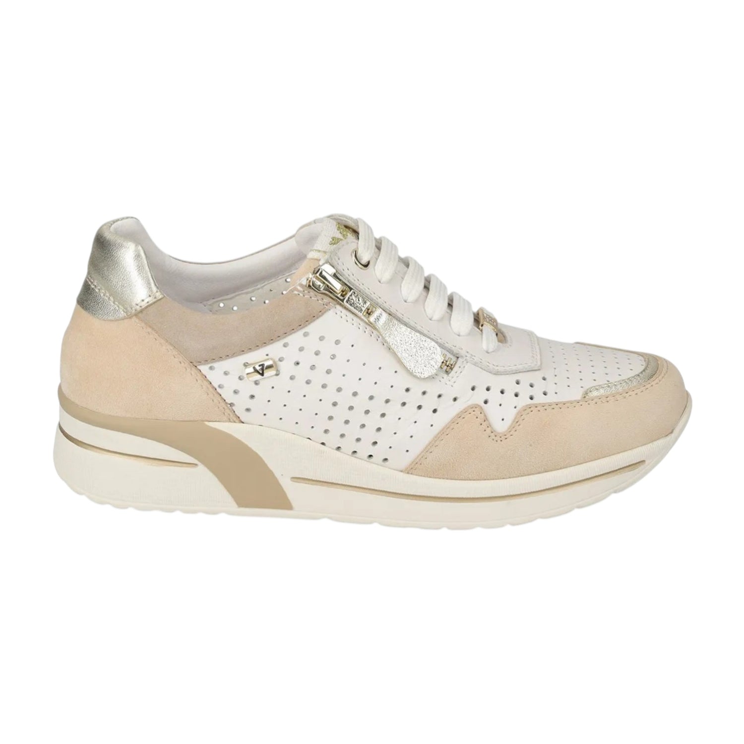 Valleverde Sneakers Donna in Pelle e Camoscio Traforato Bianca Oro
