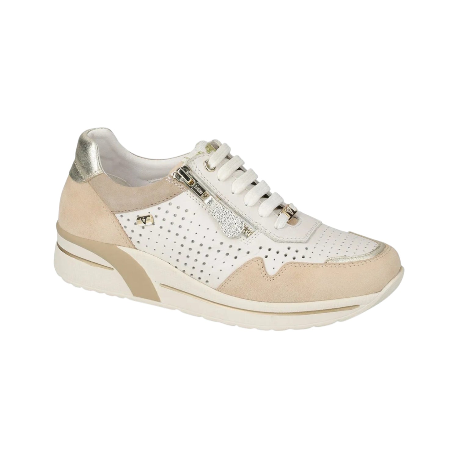 Valleverde Sneakers Donna in Pelle e Camoscio Traforato Bianca Oro