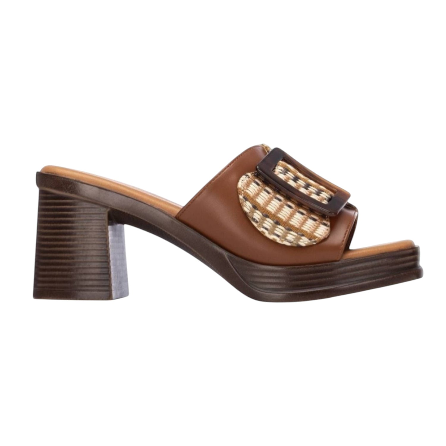 Refresh Scalzato Donna Cammello con Maxi Fibbia e Tacco Largo Alto 75mm