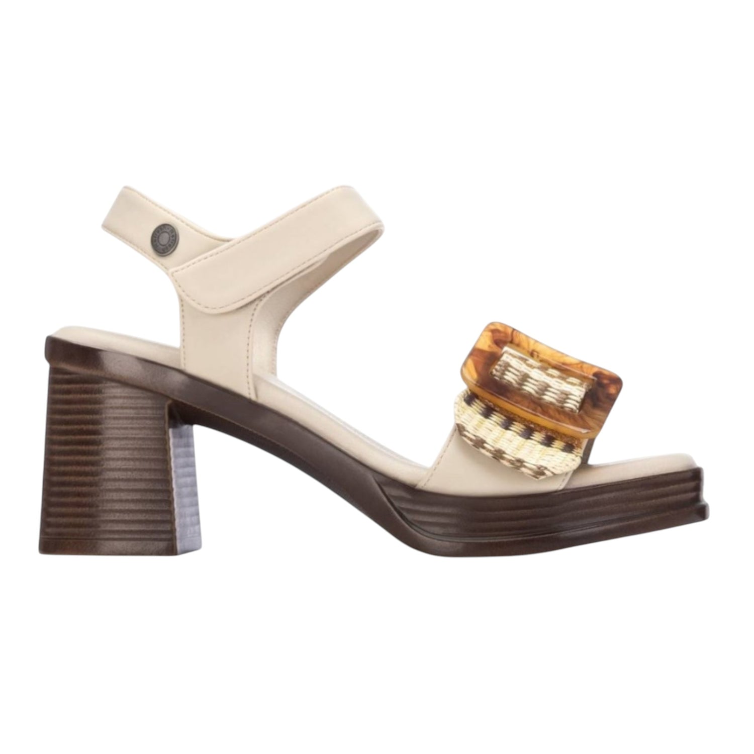 Refresh Sandalo Donna Beige con Fibbia e Tacco Largo Alto 75mm