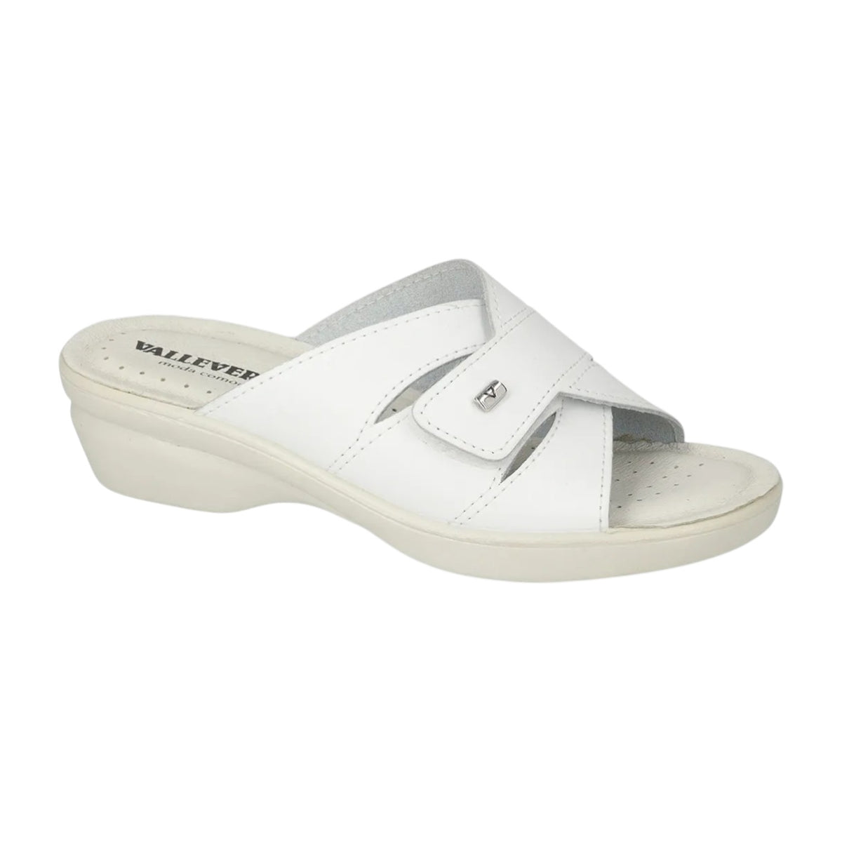 Valleverde Ciabatta Donna in Pelle Bianca con Strappo