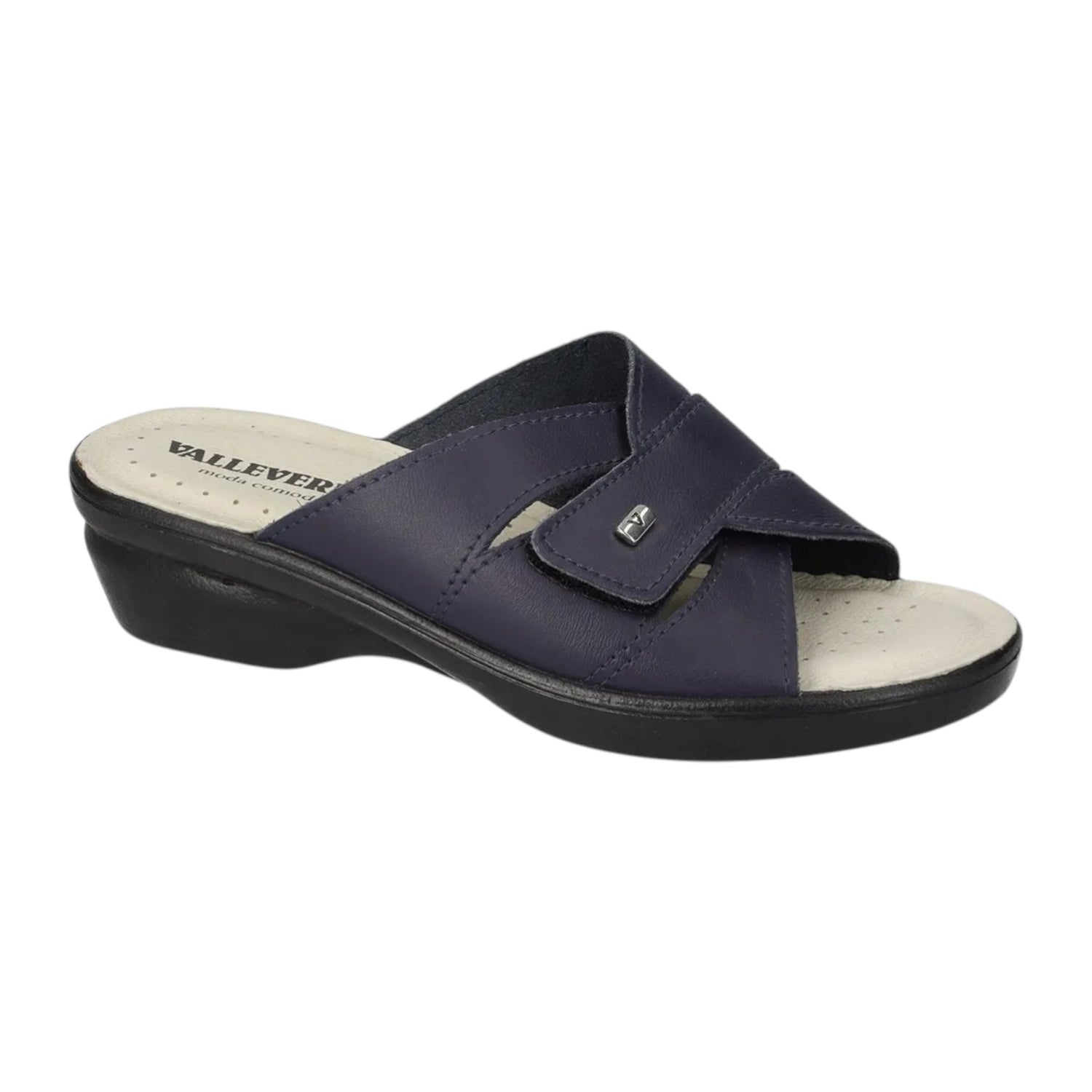 Valleverde Ciabatta Donna in Pelle Blu con Strappo