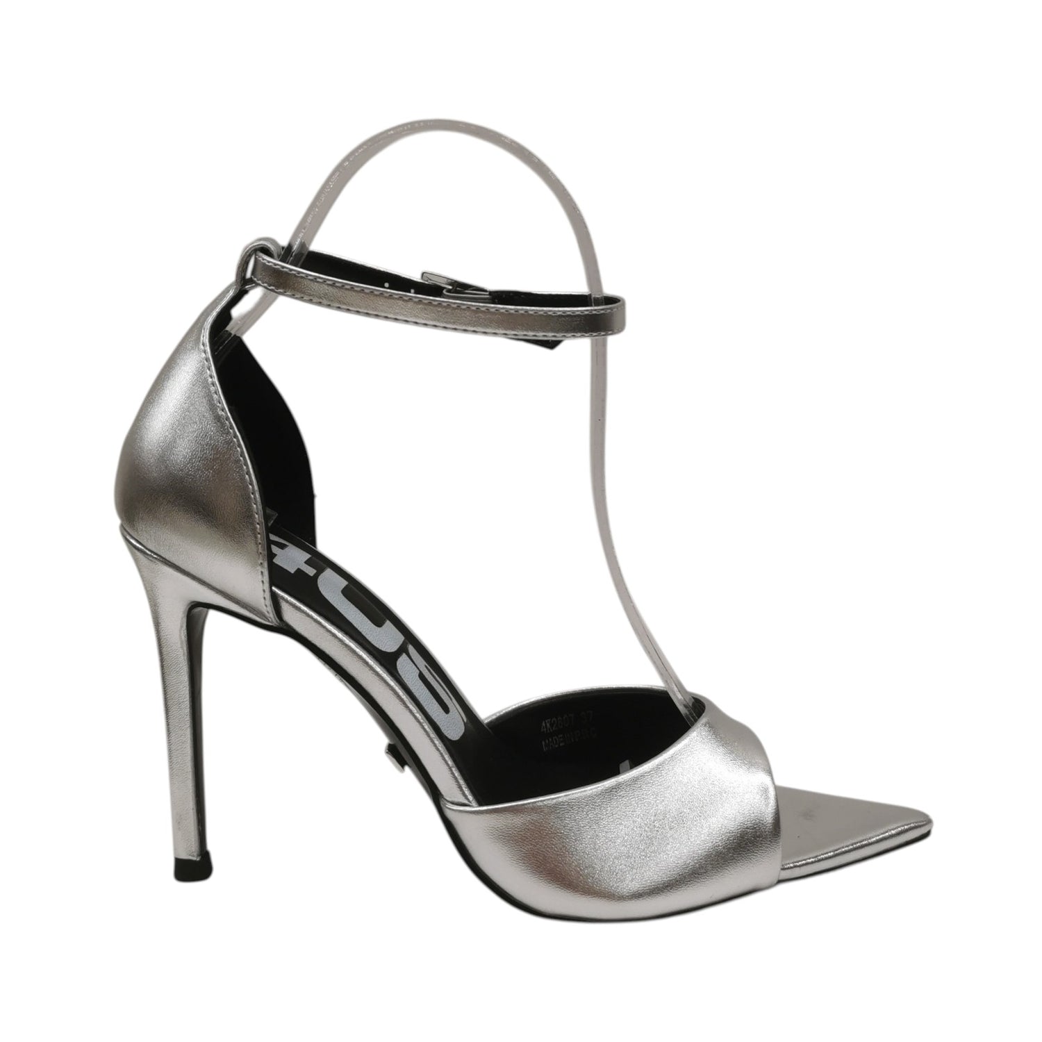 4Us Sandalo Donna Argento Laminato con Tacco Alto 100mm