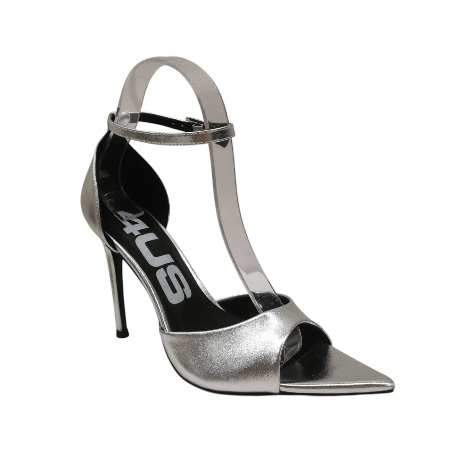 4Us Sandalo Donna Argento Laminato con Tacco Alto 100mm