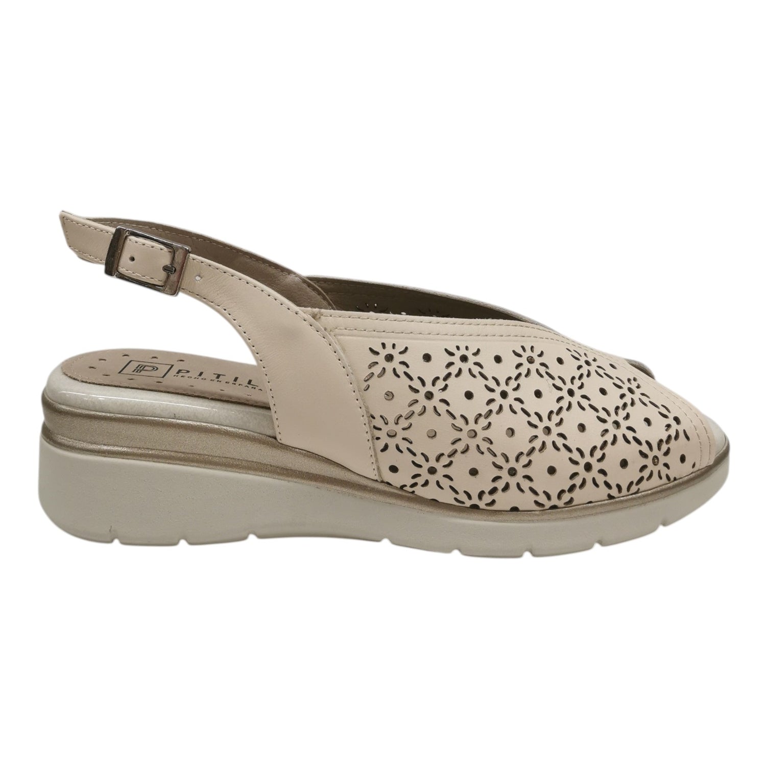 Pitillos Sandalo Donna in Crema Traforata con Zeppa
