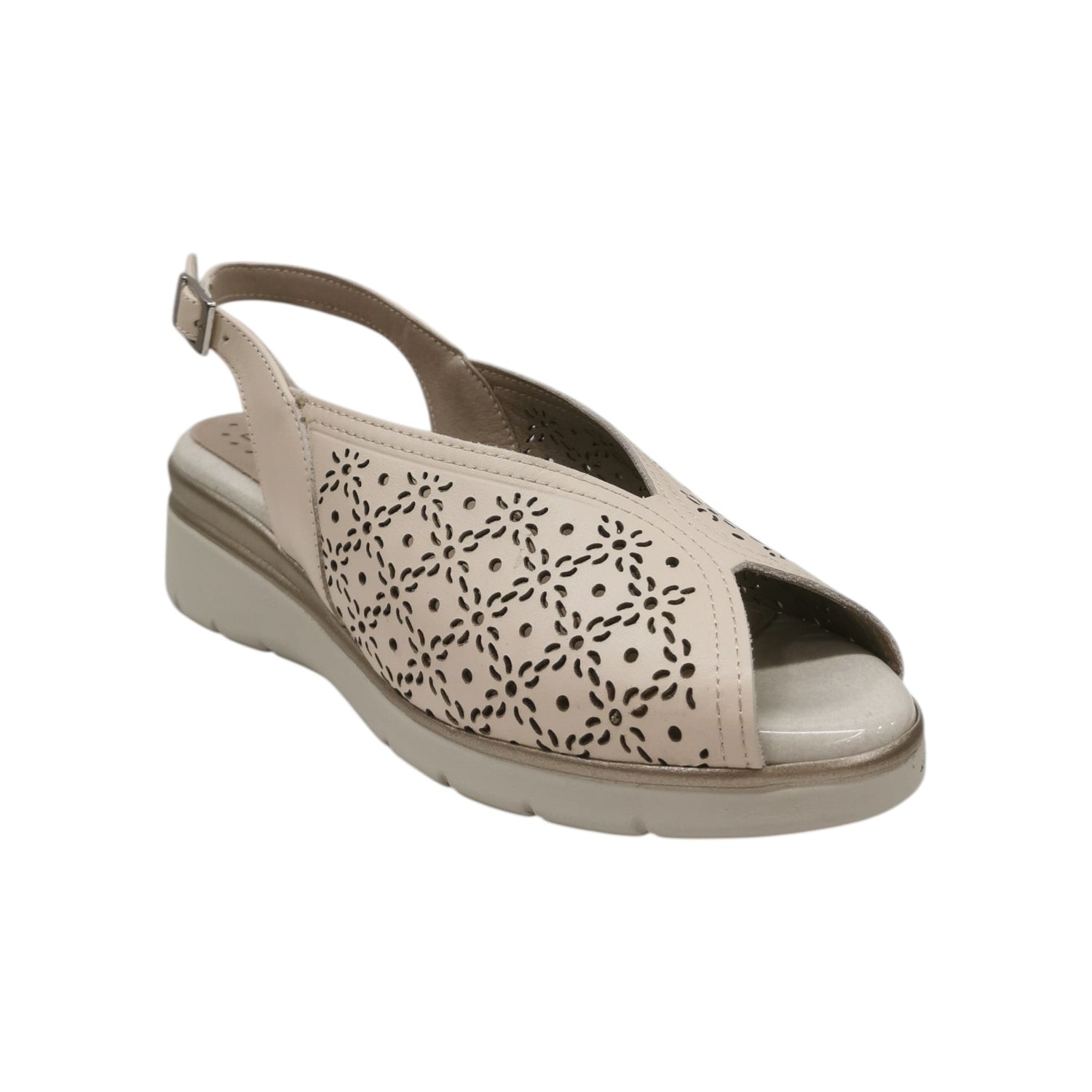 Pitillos Sandalo Donna in Crema Traforata con Zeppa