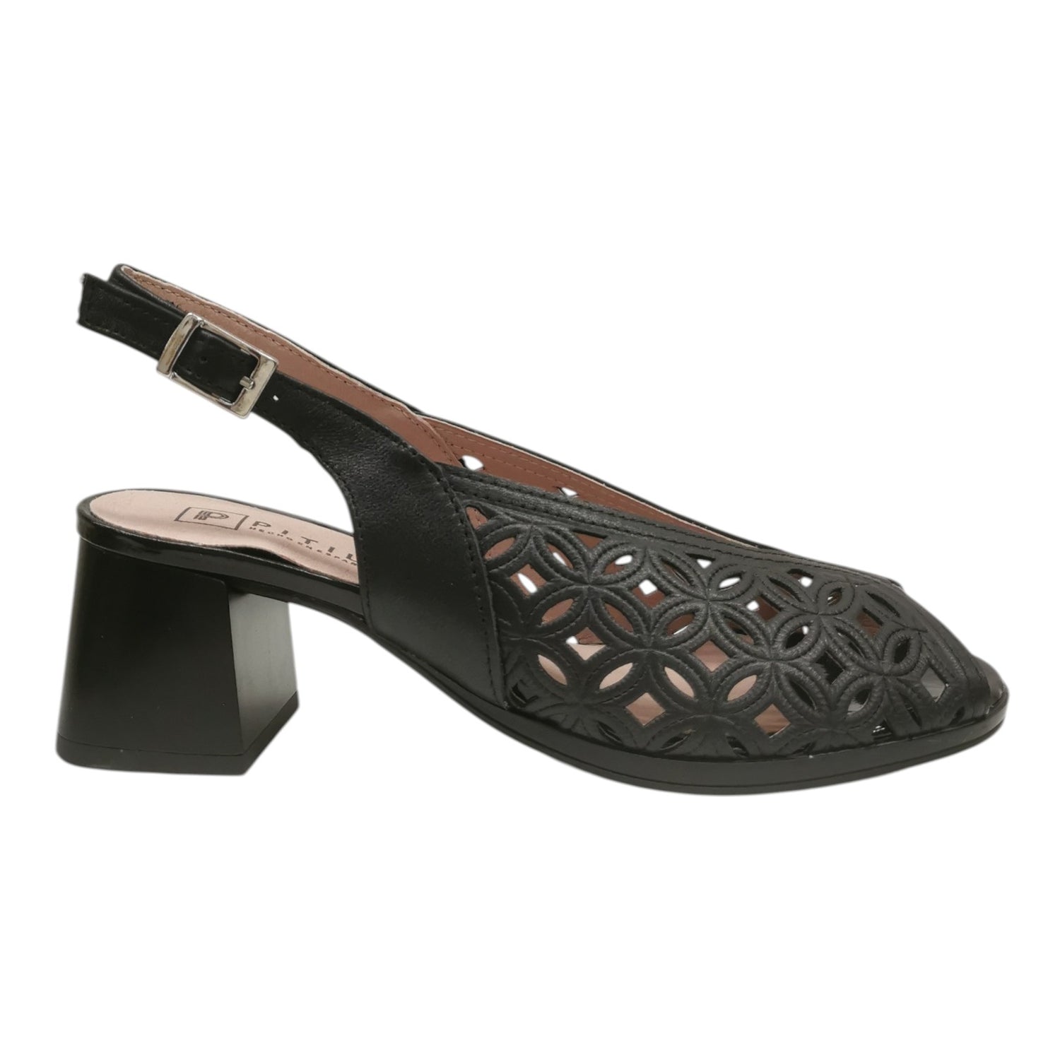 Pitillos Spuntata Donna in Pelle Nera Traforata con Tacco Largo Alto 60mm