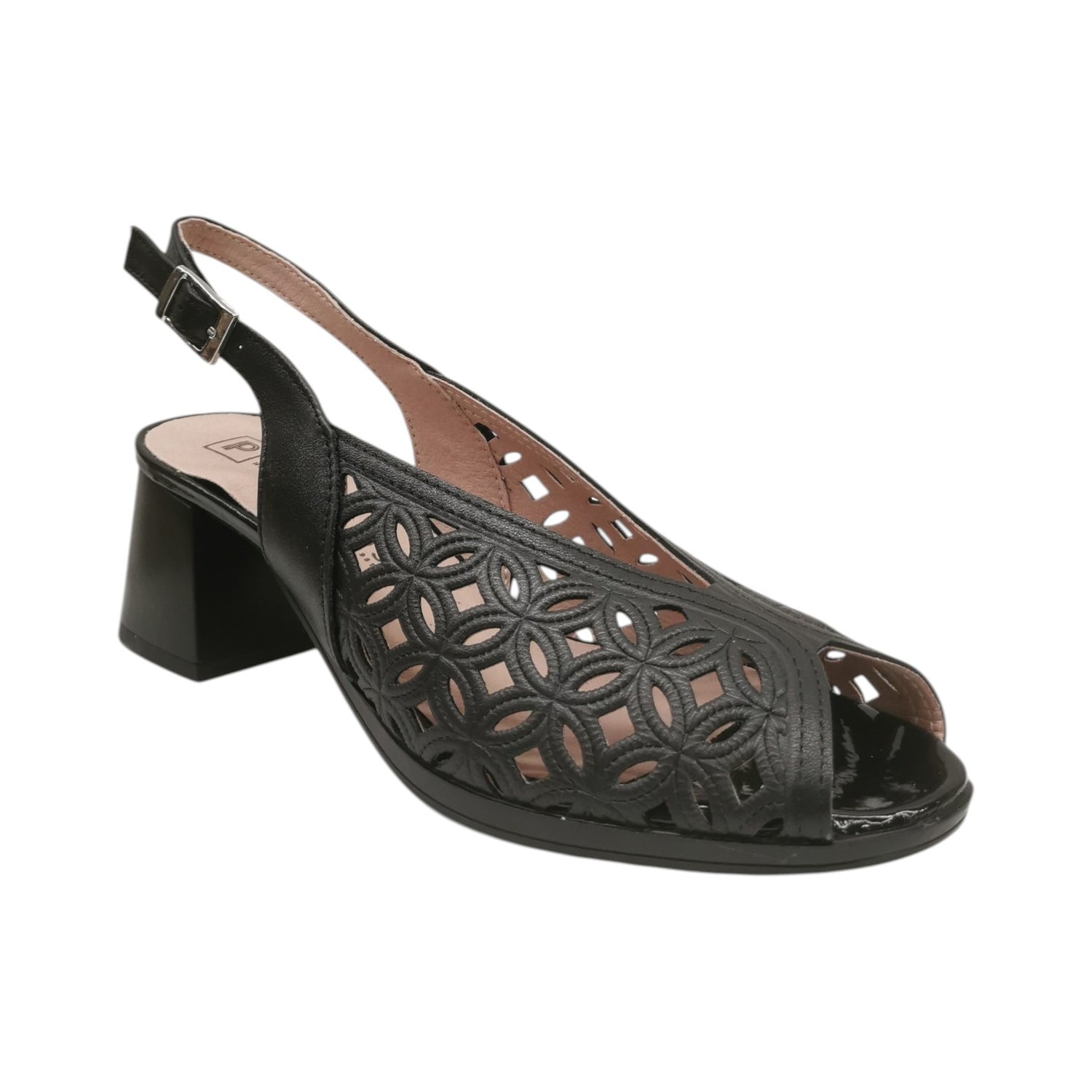 Pitillos Spuntata Donna in Pelle Nera Traforata con Tacco Largo Alto 60mm