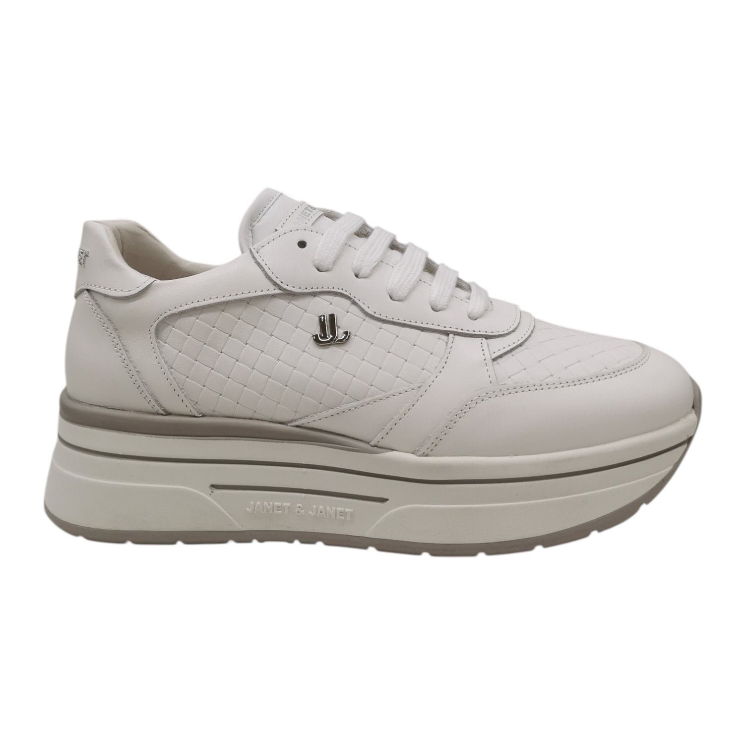 Janet&Janet Sneakers Donna in Pelle Bianca con Logo Laterale