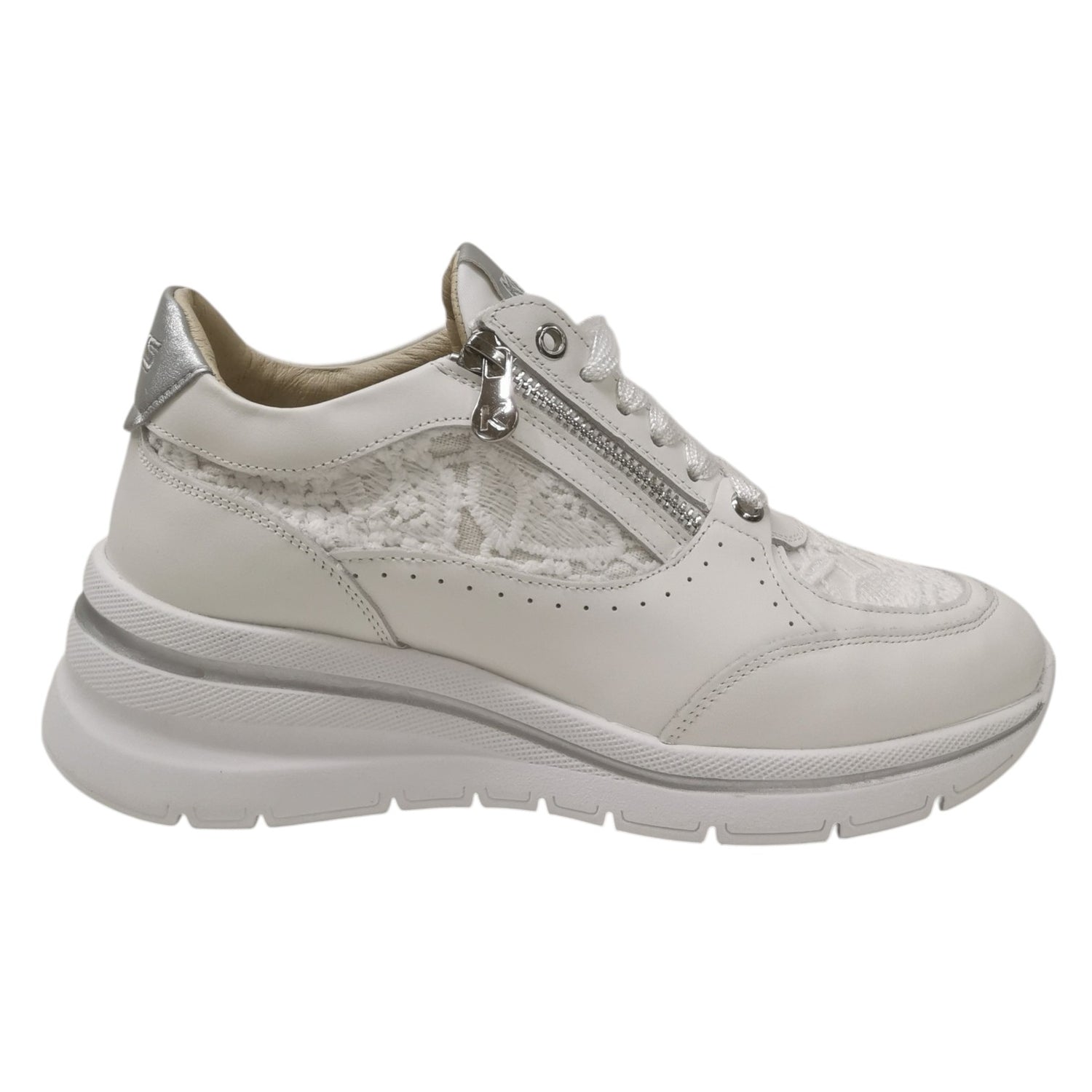 Keys Sneakers Donna Bianca Argento con Lacci e Zip
