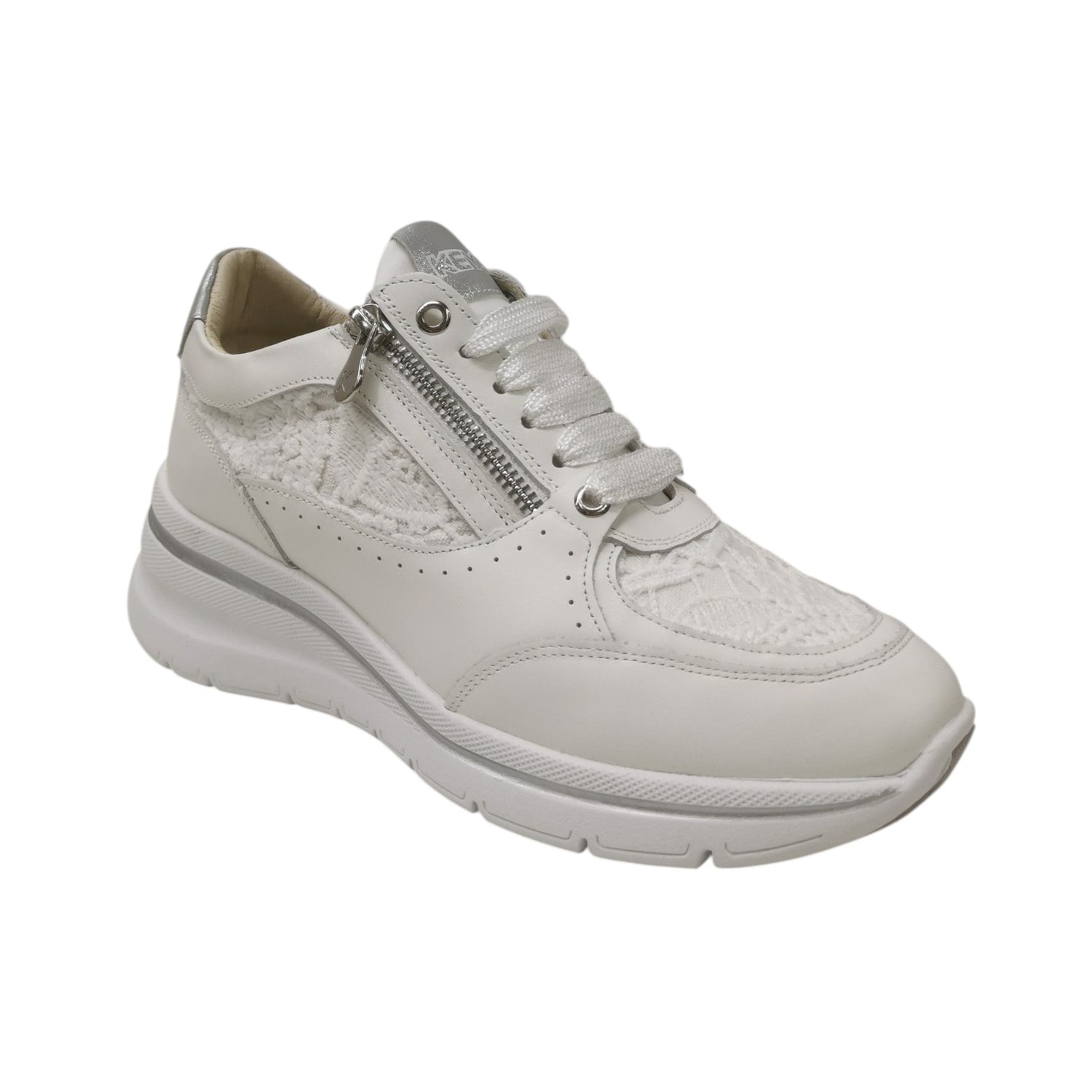 Keys Sneakers Donna Bianca Argento con Lacci e Zip