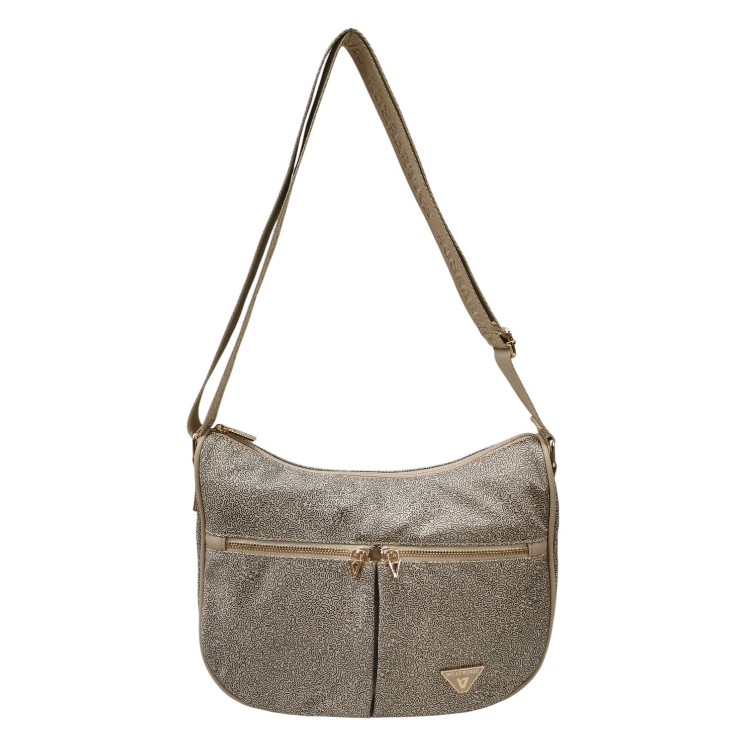 Valleverde Borsa a Spalla Donna in Tessuto Beige con Tasconi