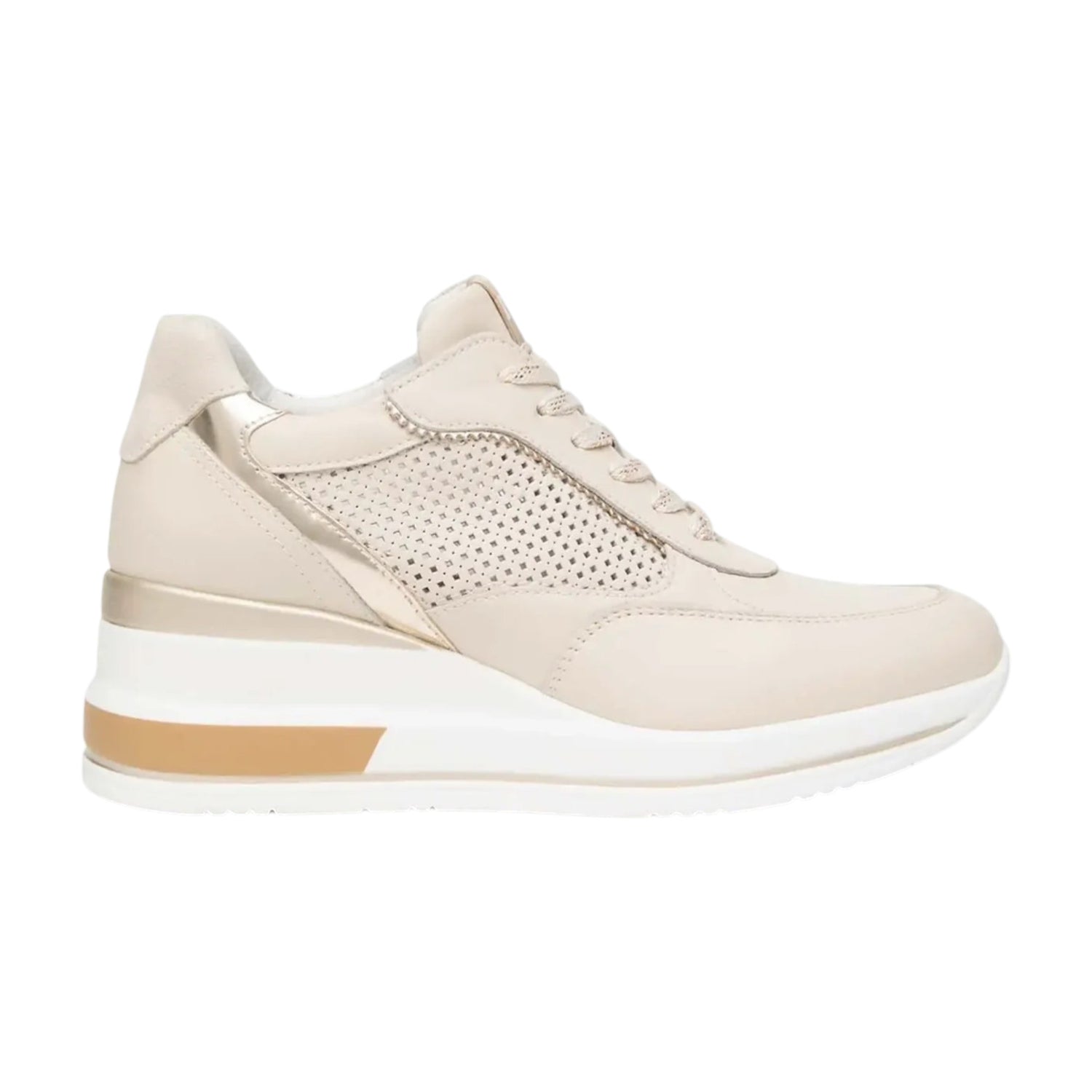 Nero Giardini Sneakers Donna in Pelle latte Platino con Zeppa
