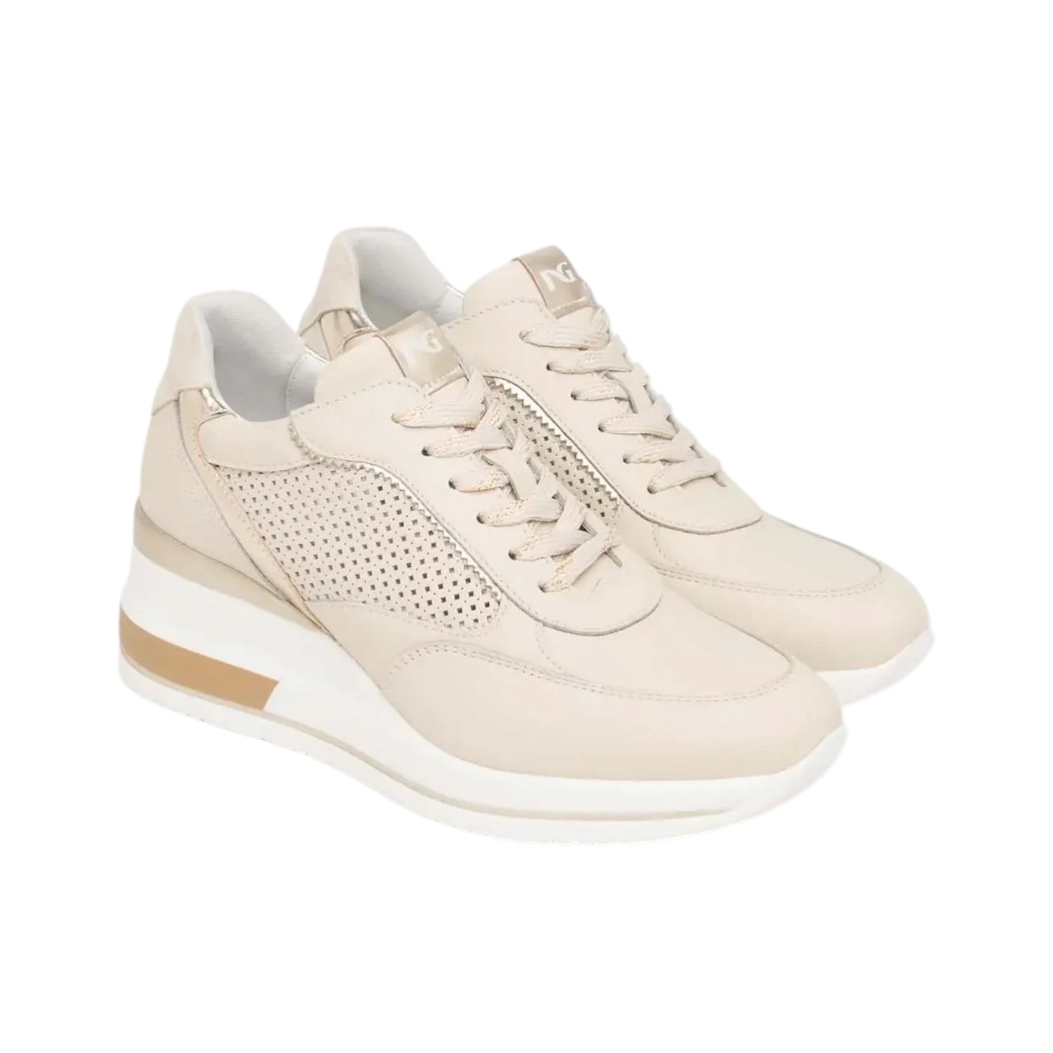 Nero Giardini Sneakers Donna in Pelle latte Platino con Zeppa