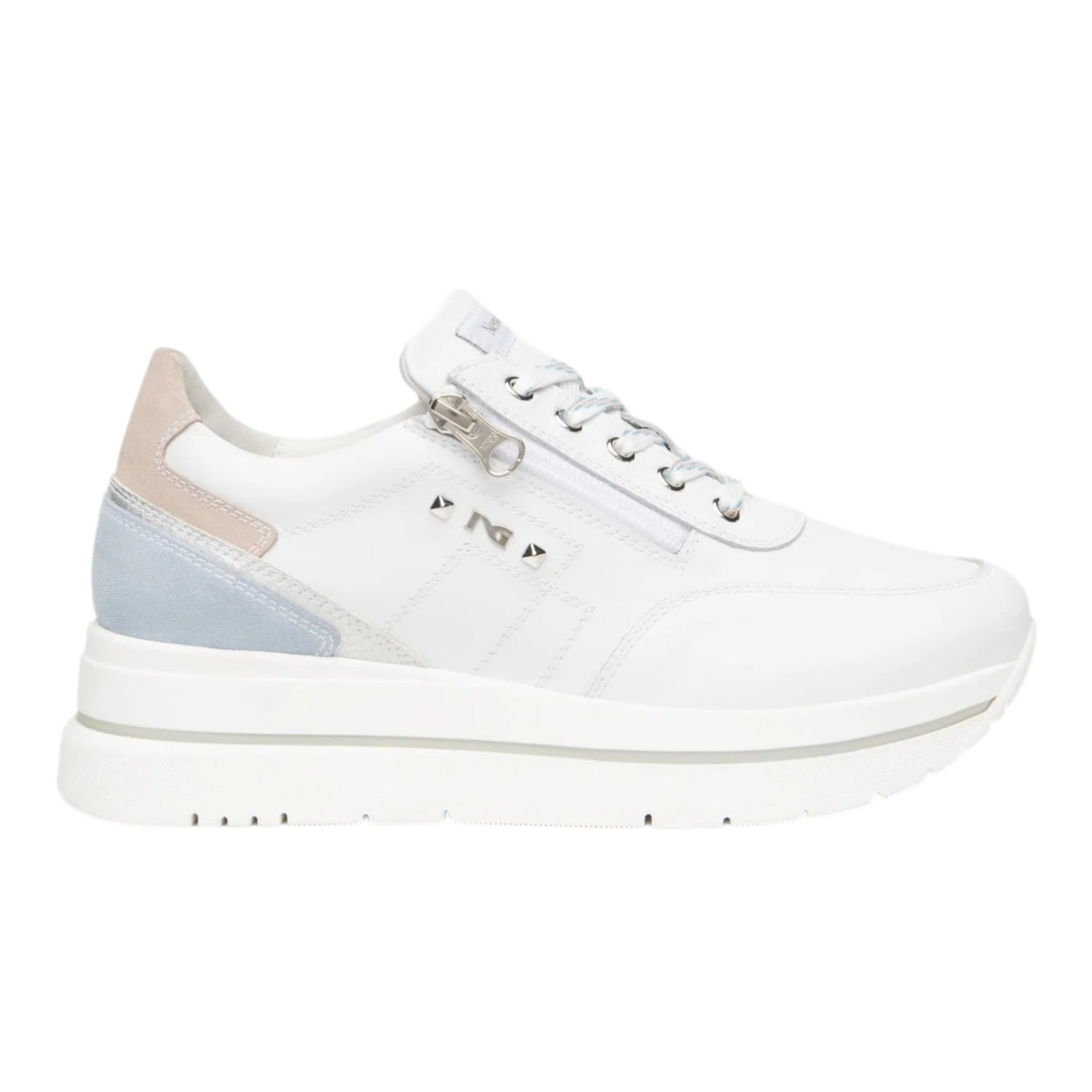 Nero Giardini Sneakers Donna Platform in Pelle Bianca con Lacci e Zip