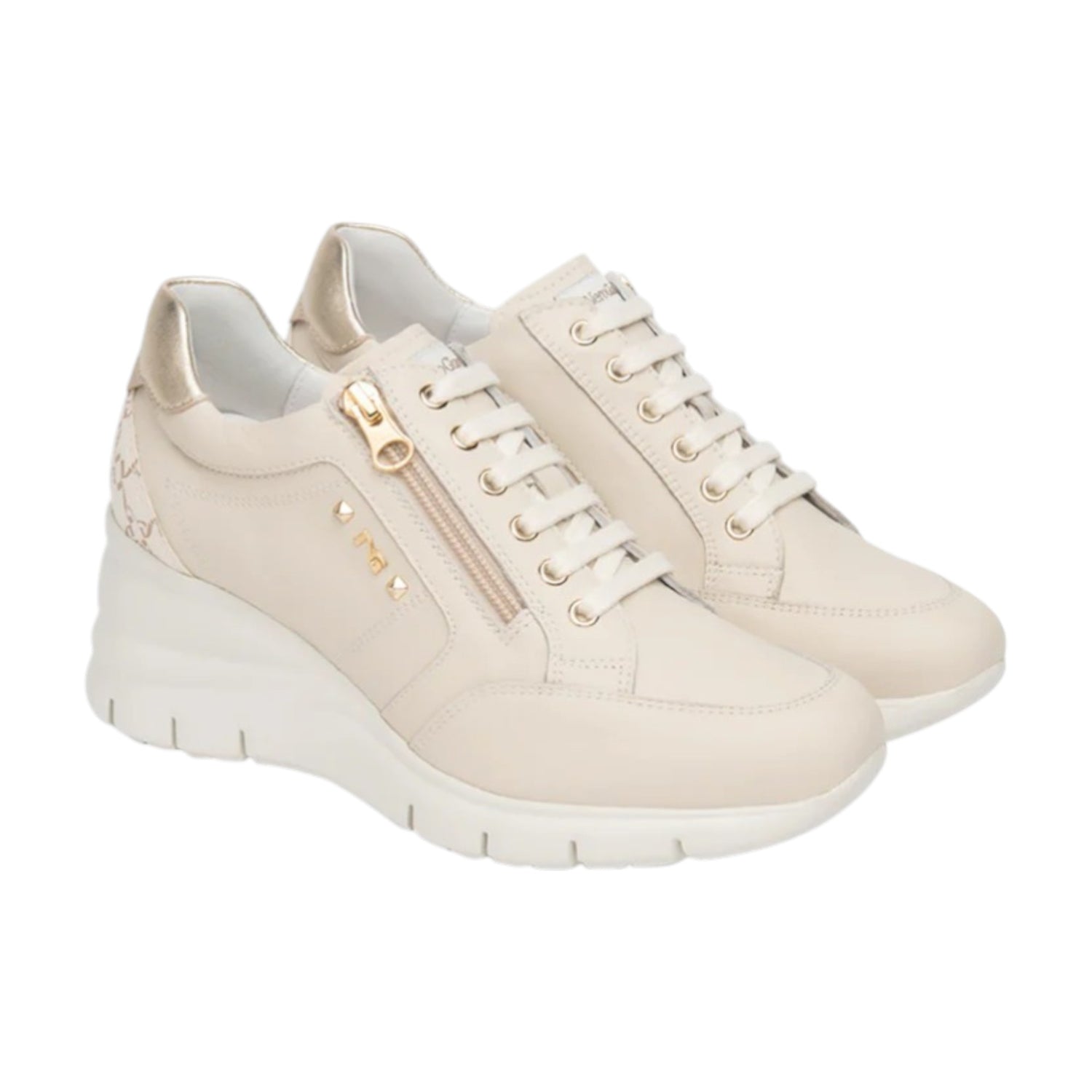 Nero Giardini Sneakers Donna in Pelle Latte con Zeppa