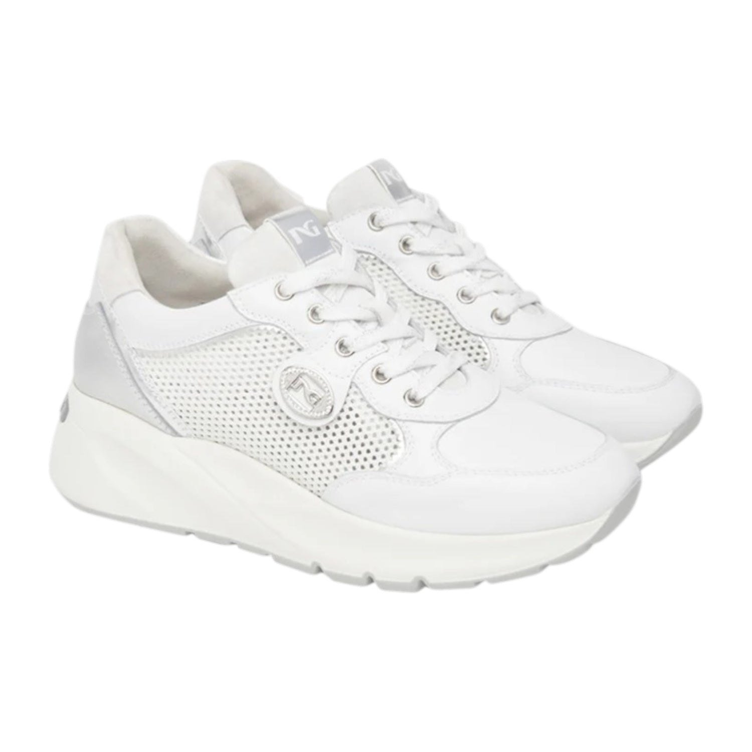 Nero Giardini Sneakers Donna Traforata Bianca Argento