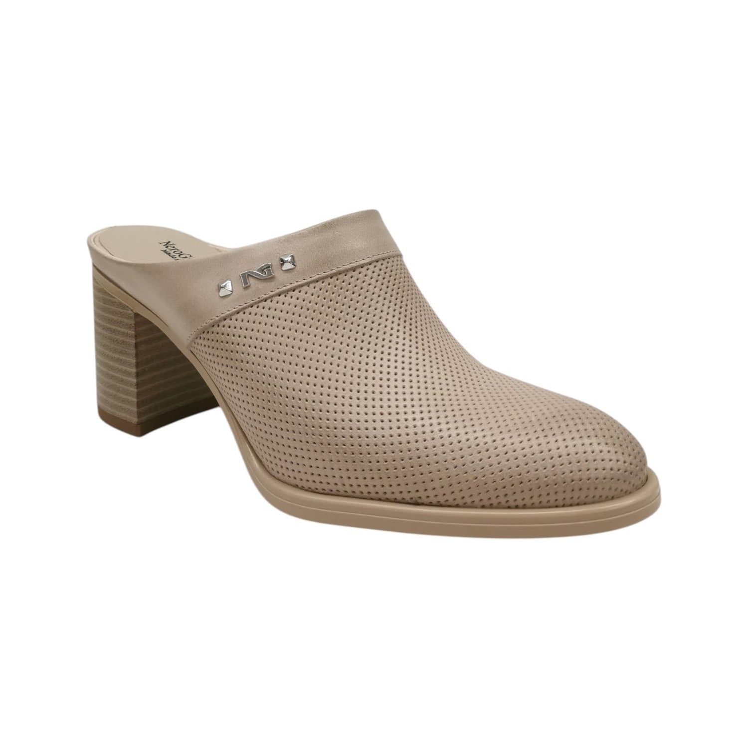 Nero Giardini Sabot Donna in Pelle Beige con Tacco Largo Alto 80mm