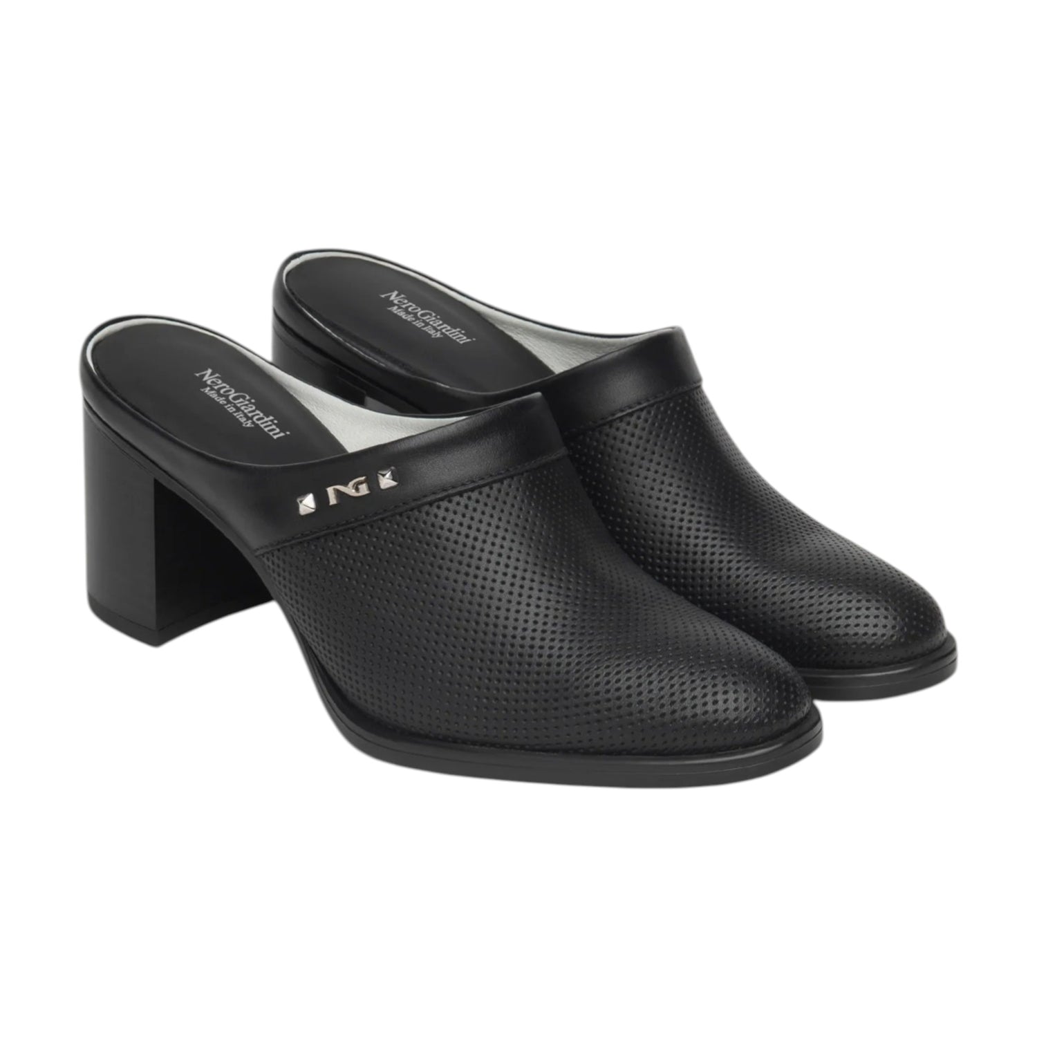 Nero Giardini Sabot Donna in Pelle Nera con Tacco Largo Alto 80mm