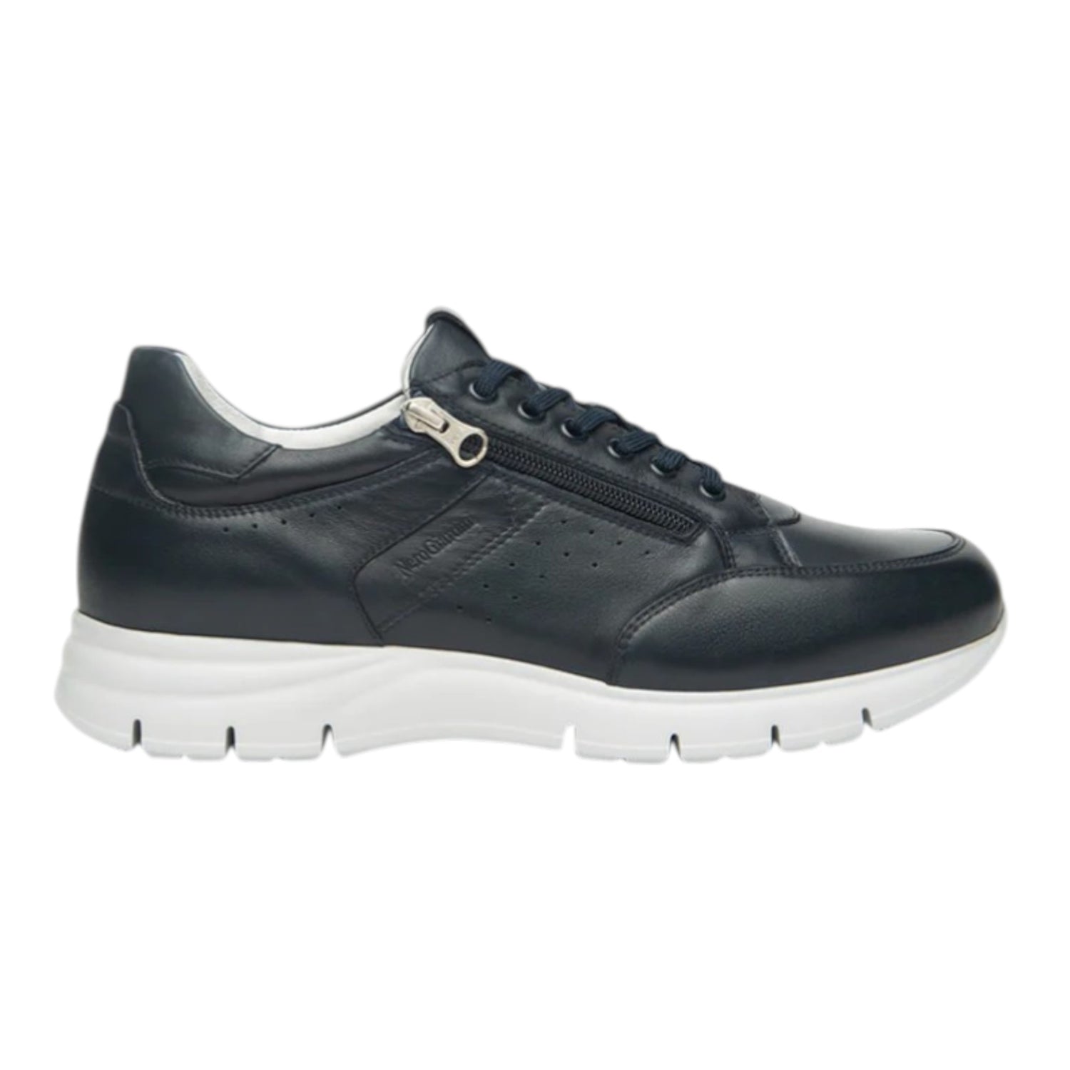 Nero Giardini Sneakers Uomo in Pelle Blu con Lacci e Zip Laterale