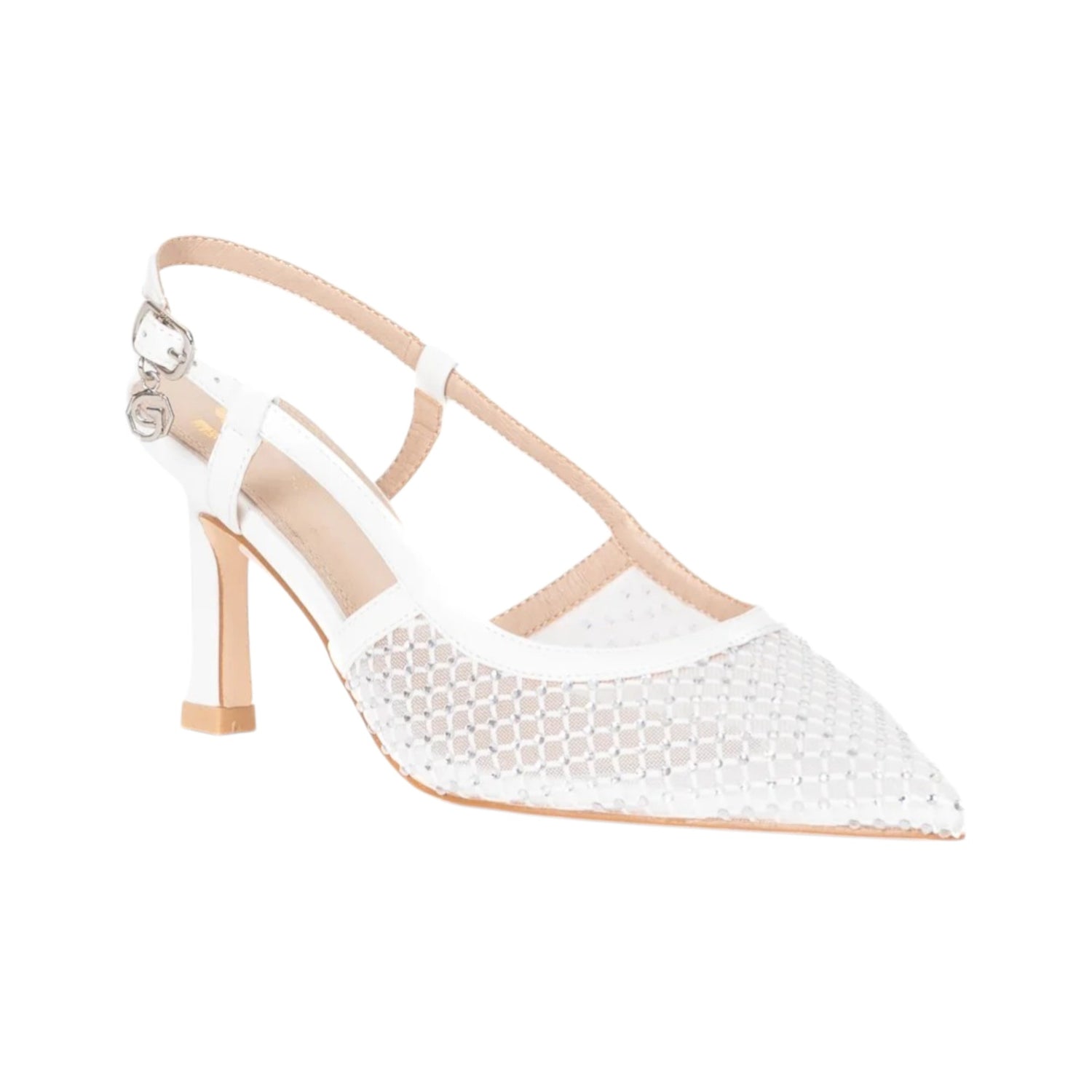 Gold&Gold Chanelle Donna Bianca in Rete con Strass e Tacco Alto 90mm