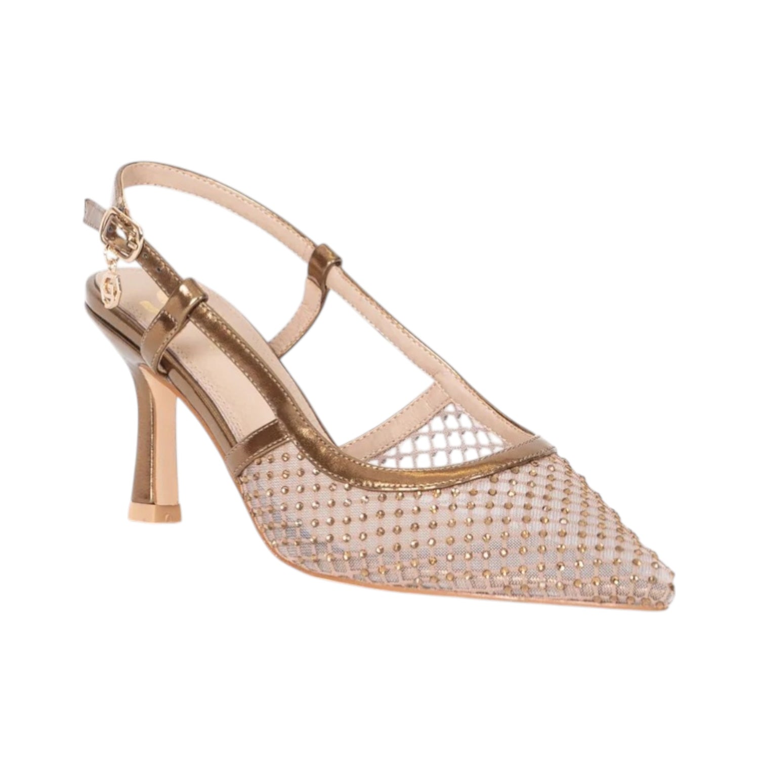 Gold&Gold Chanelle Donna Bronzo in Rete con Strass e Tacco Alto 90mm