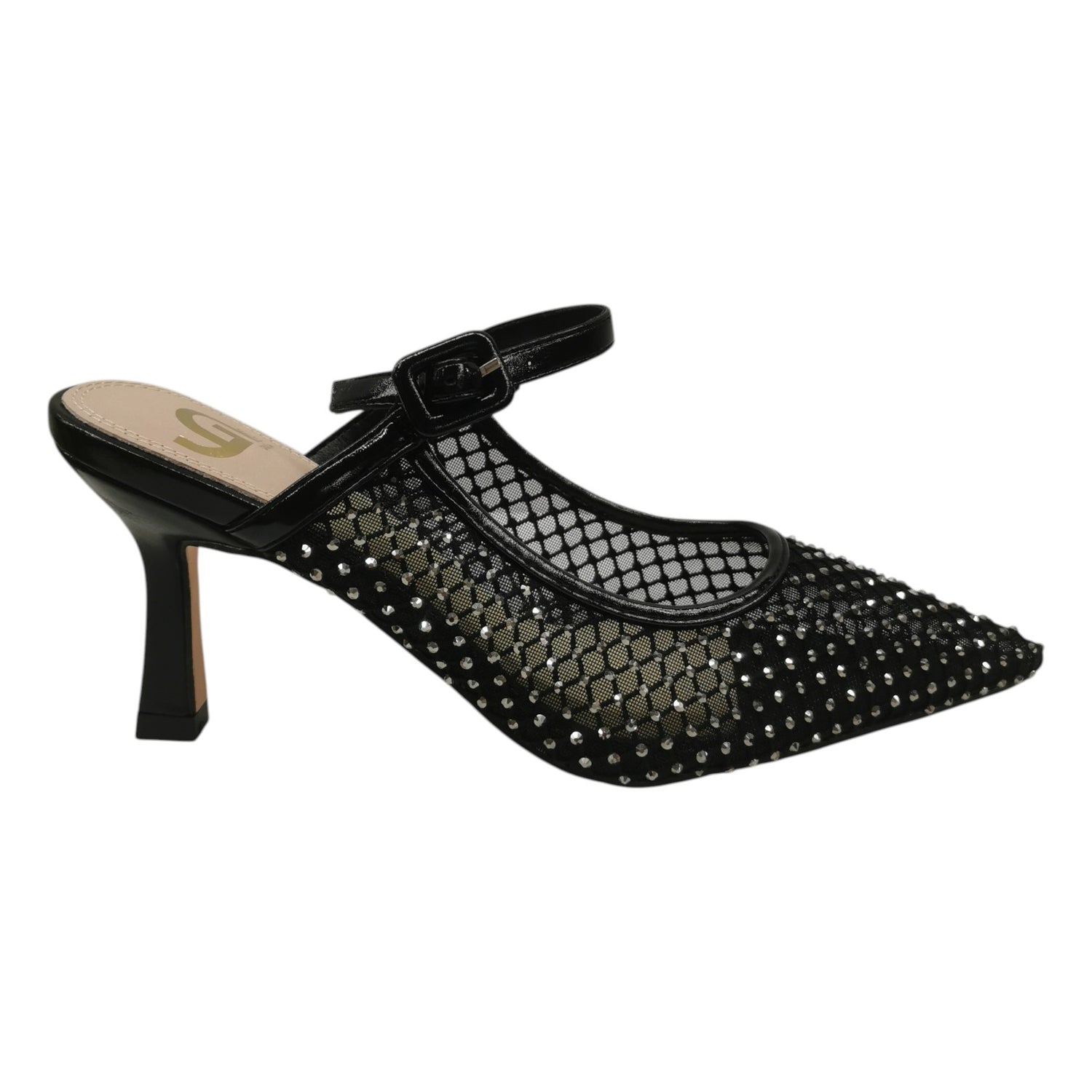 Gold&Gold Sabot Donna Nero in Rete e Strass con Tacco Alto 90mm