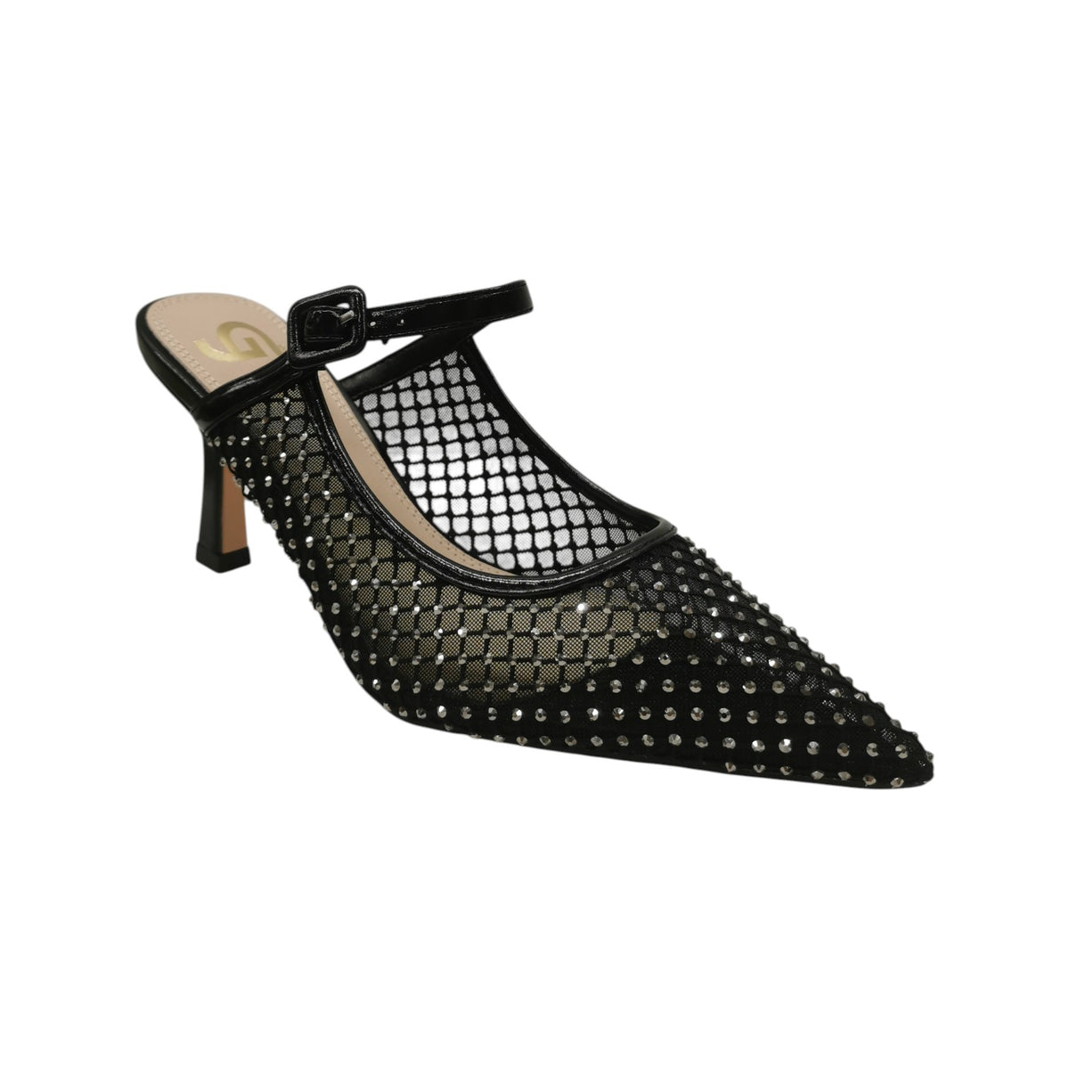 Gold&Gold Sabot Donna Nero in Rete e Strass con Tacco Alto 90mm