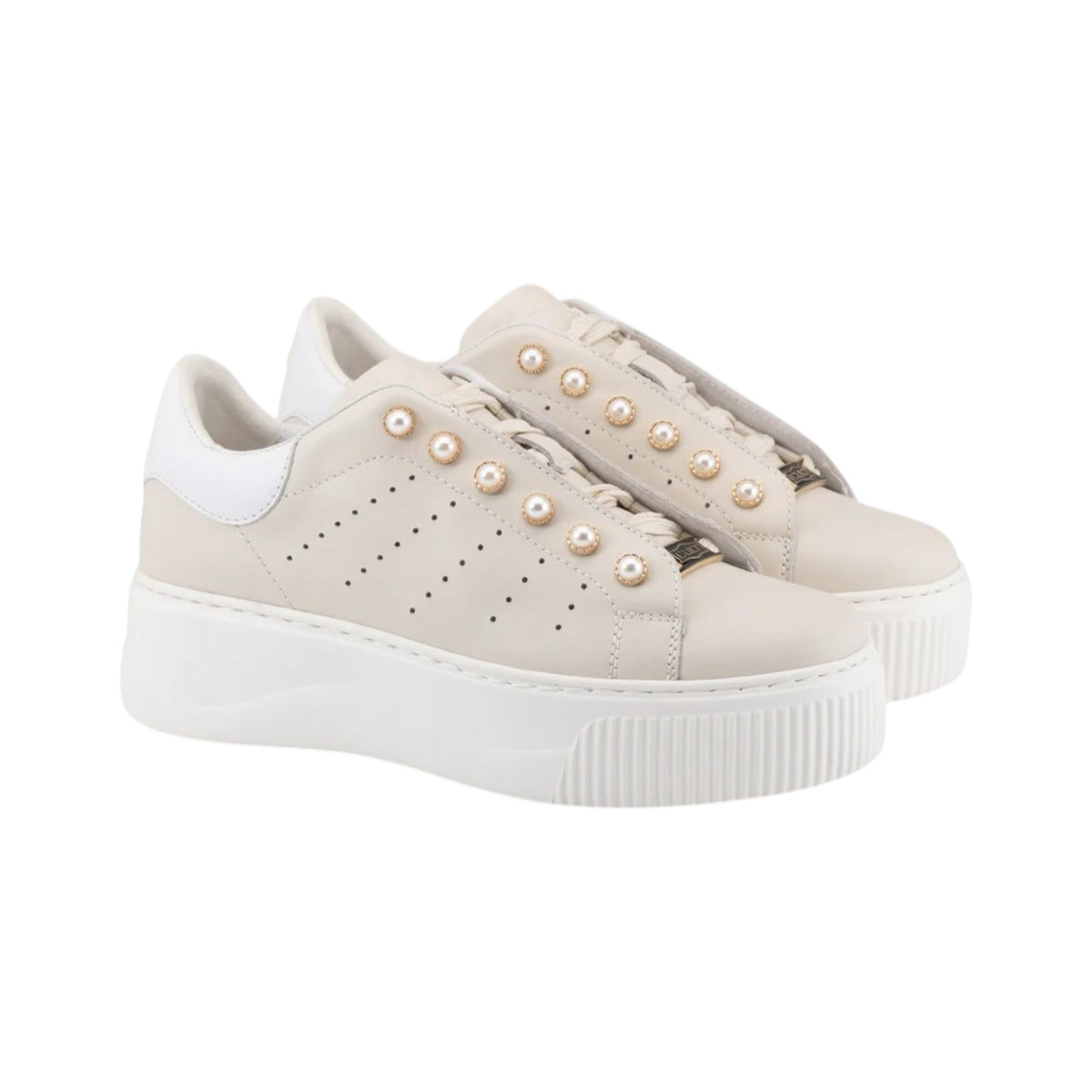 Cult Sneakers Donna Platform Beige con Perle