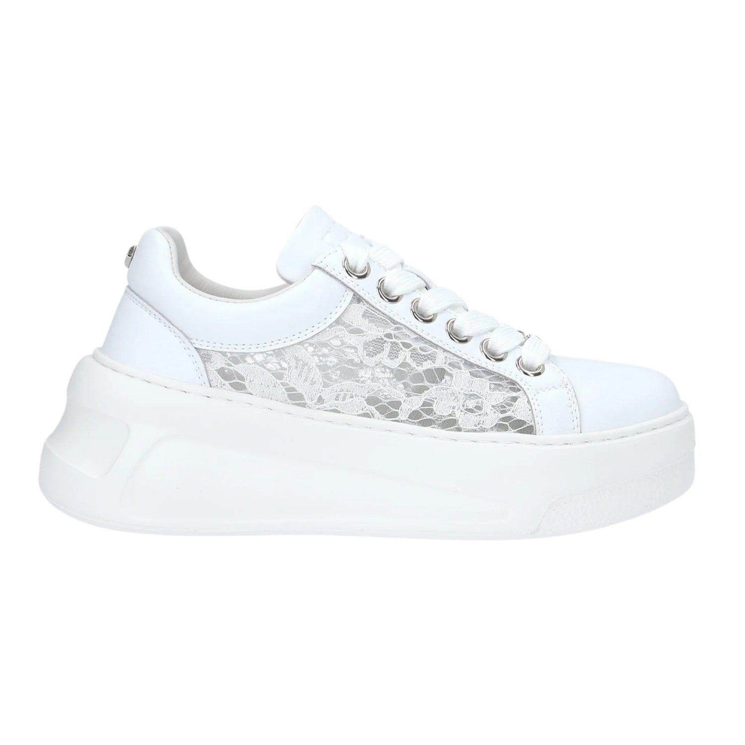 Cult Sneakers Donna in Pelle e Pizzo Bianco