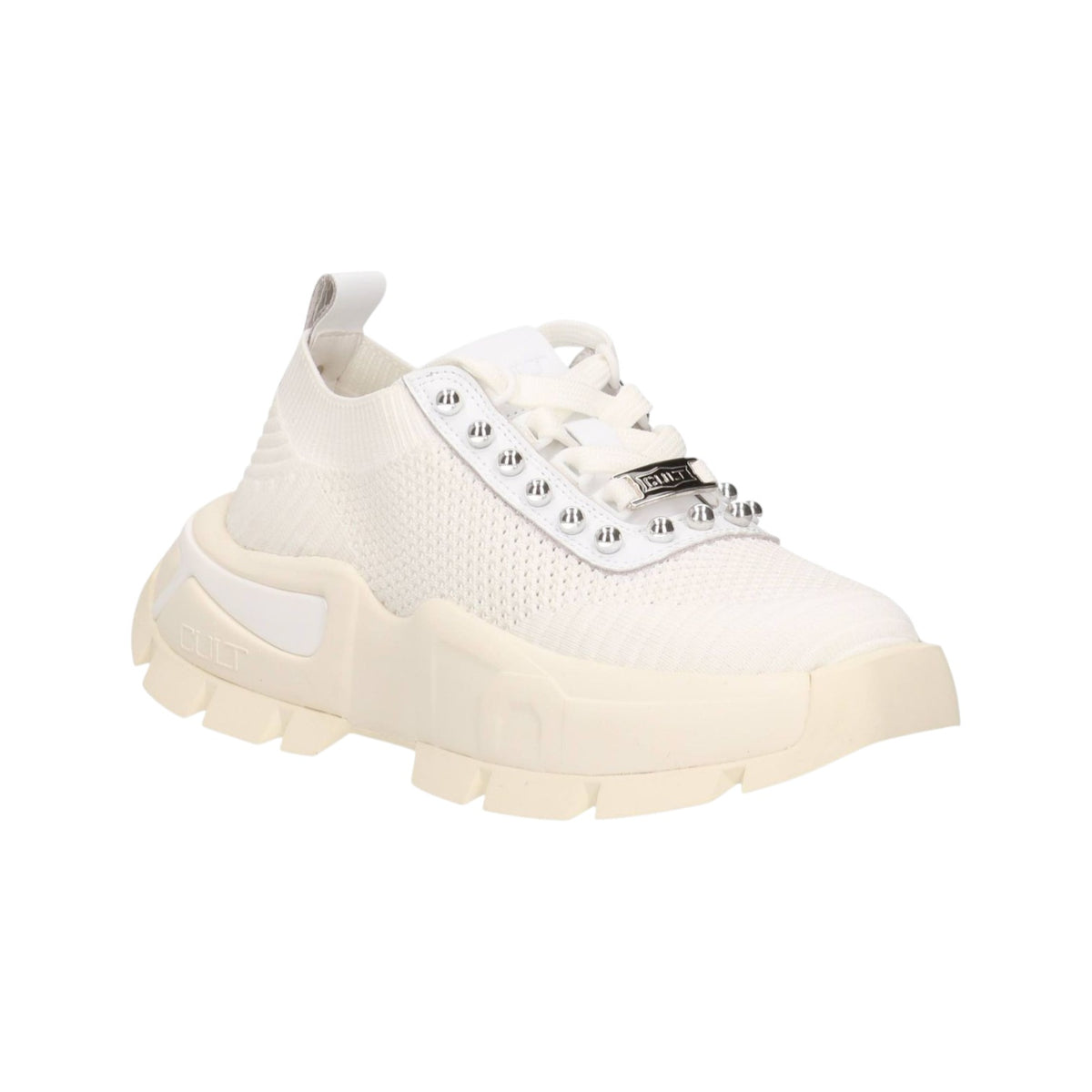 Cult Sneakers Donna in Tessuto Bianco con Borchie