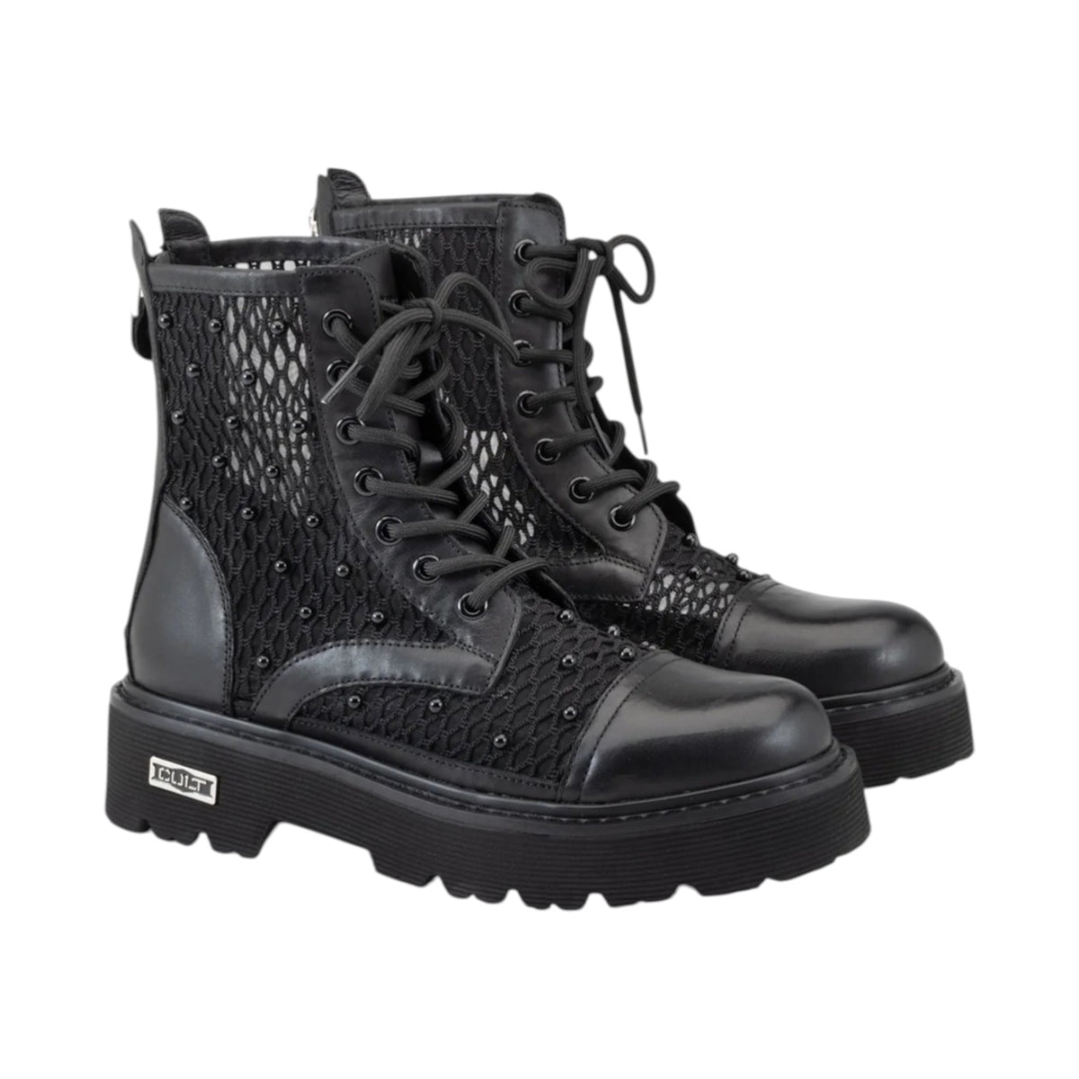 Cult Anfibio Donna in Pelle e Rete Nera con Borchie