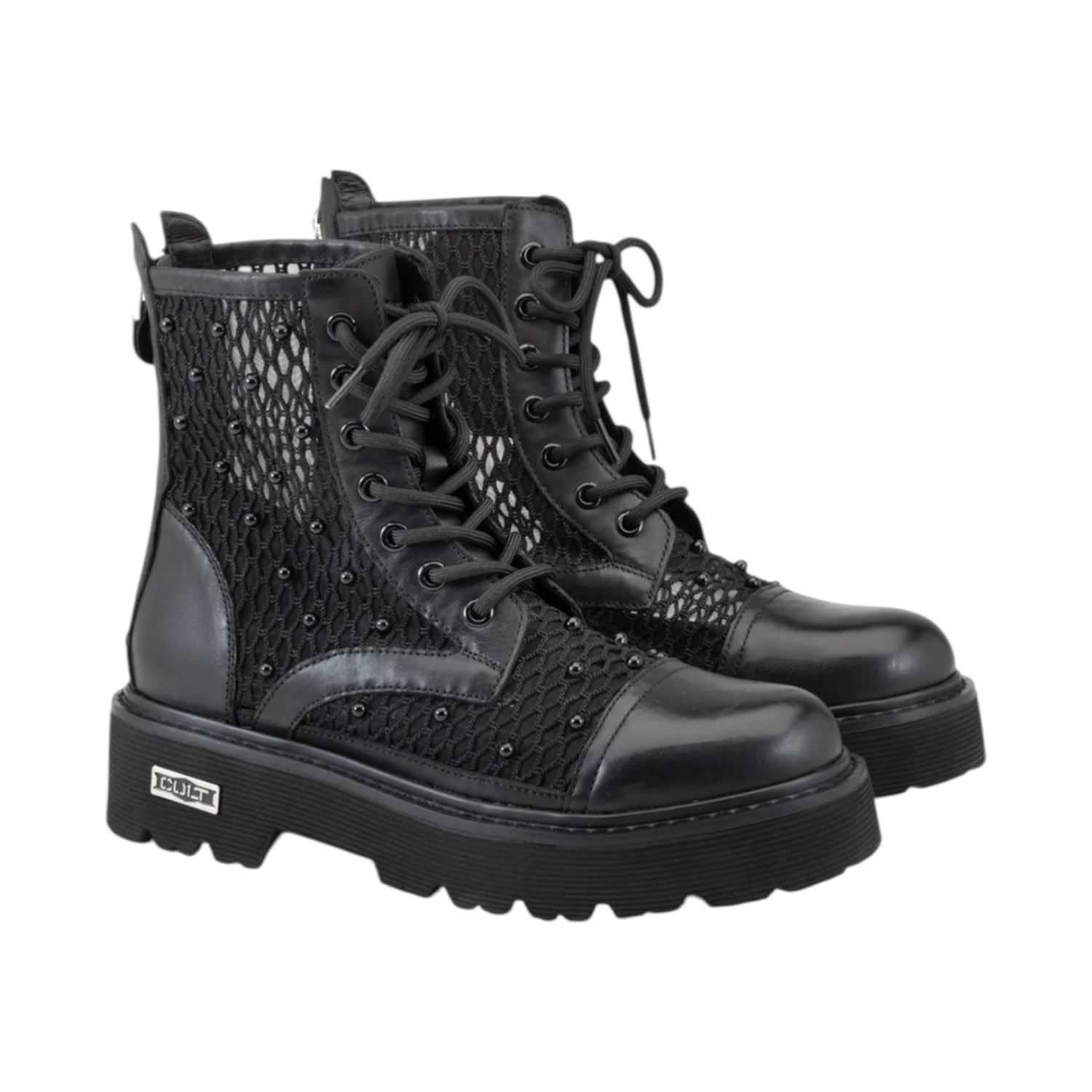 Cult Anfibio Donna in Pelle e Rete Nera con Borchie