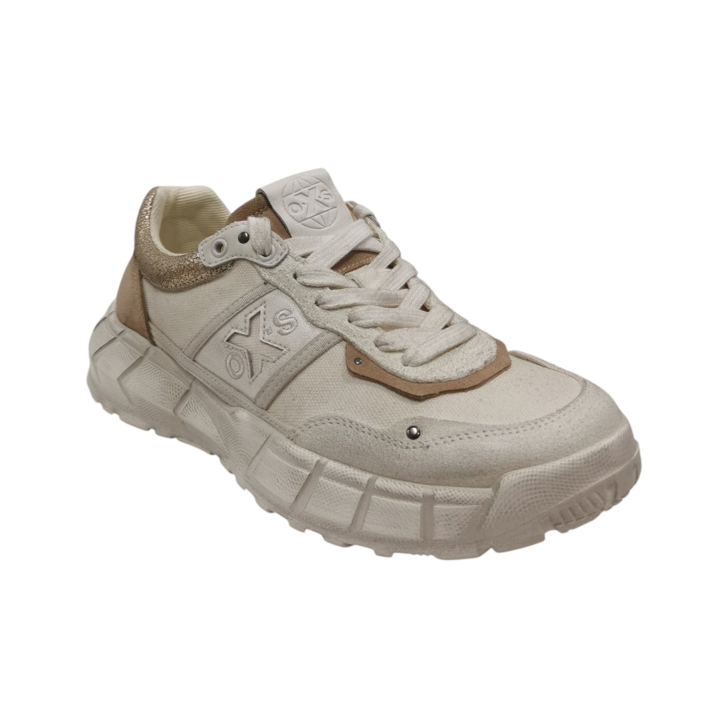 Oxs Sneakers Donna in Tessuto e Camoscio Sabbia Oro