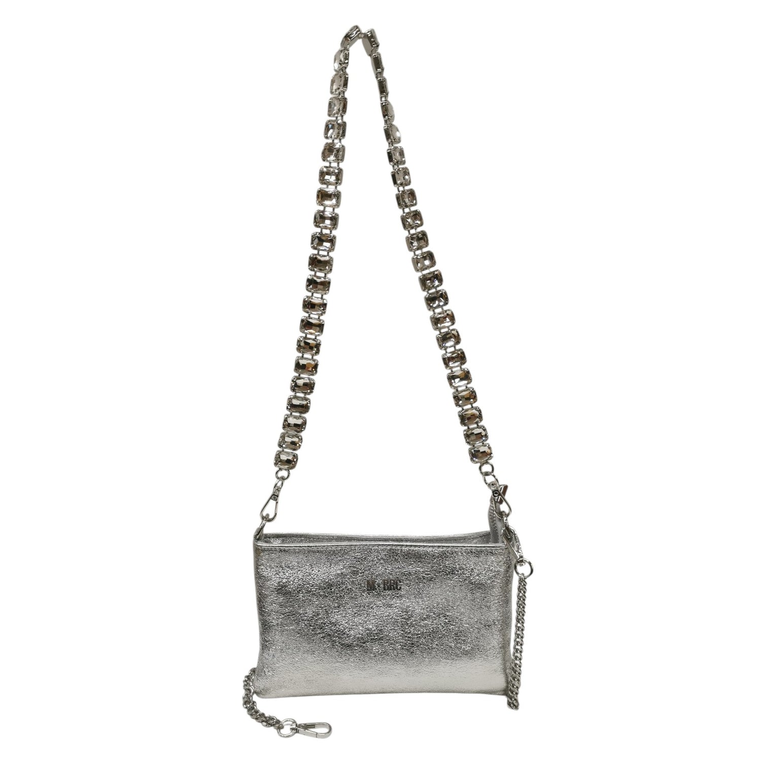 M Brc Pochette Donna Linea Strass Argento con Tracolla Gioiello
