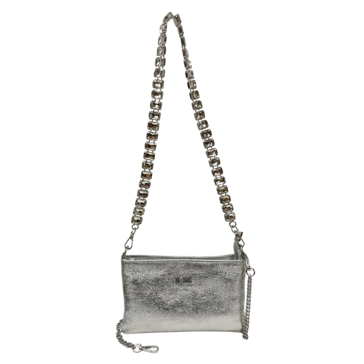 M Brc Pochette Donna Linea Strass Argento con Tracolla Gioiello