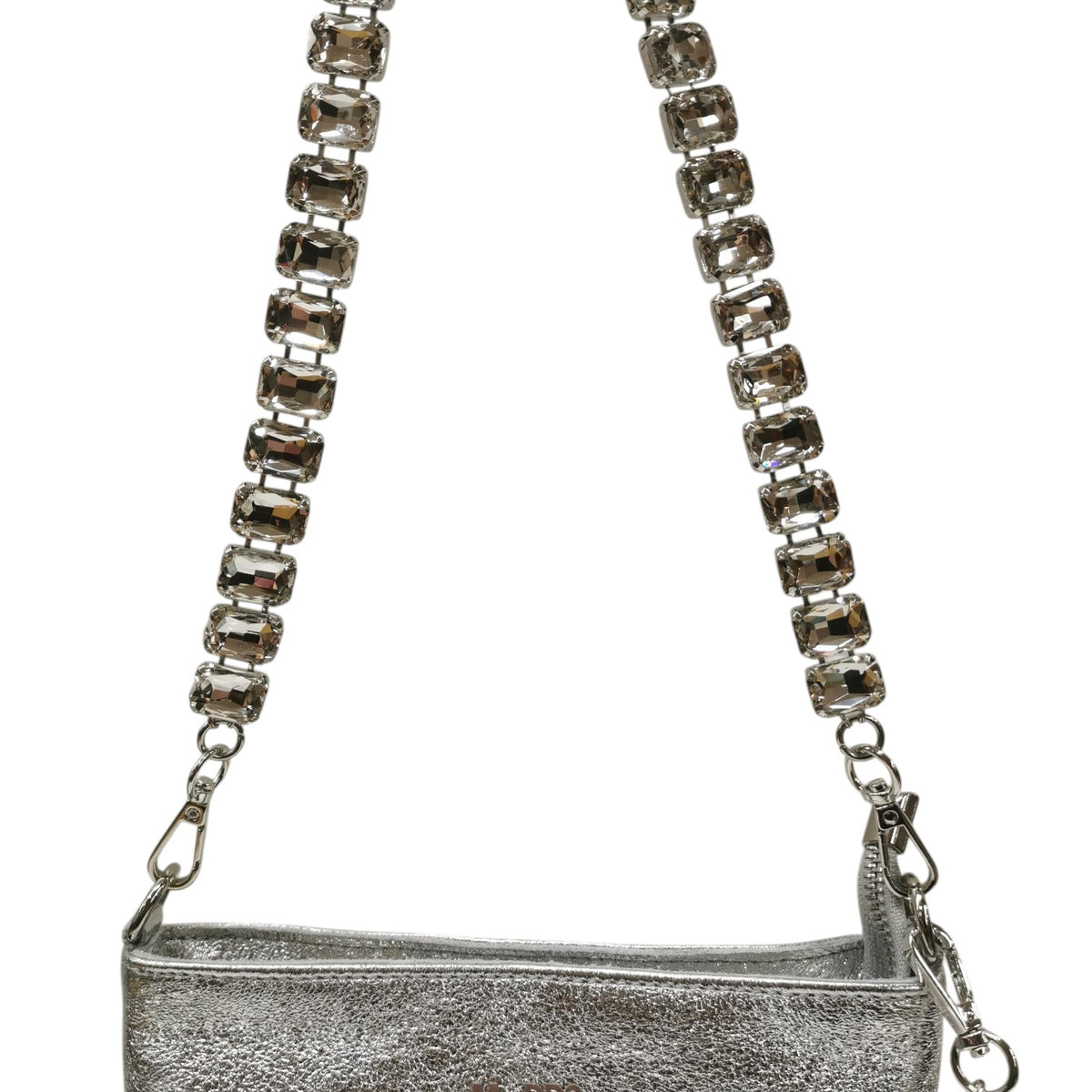 M Brc Pochette Donna Linea Strass Argento con Tracolla Gioiello