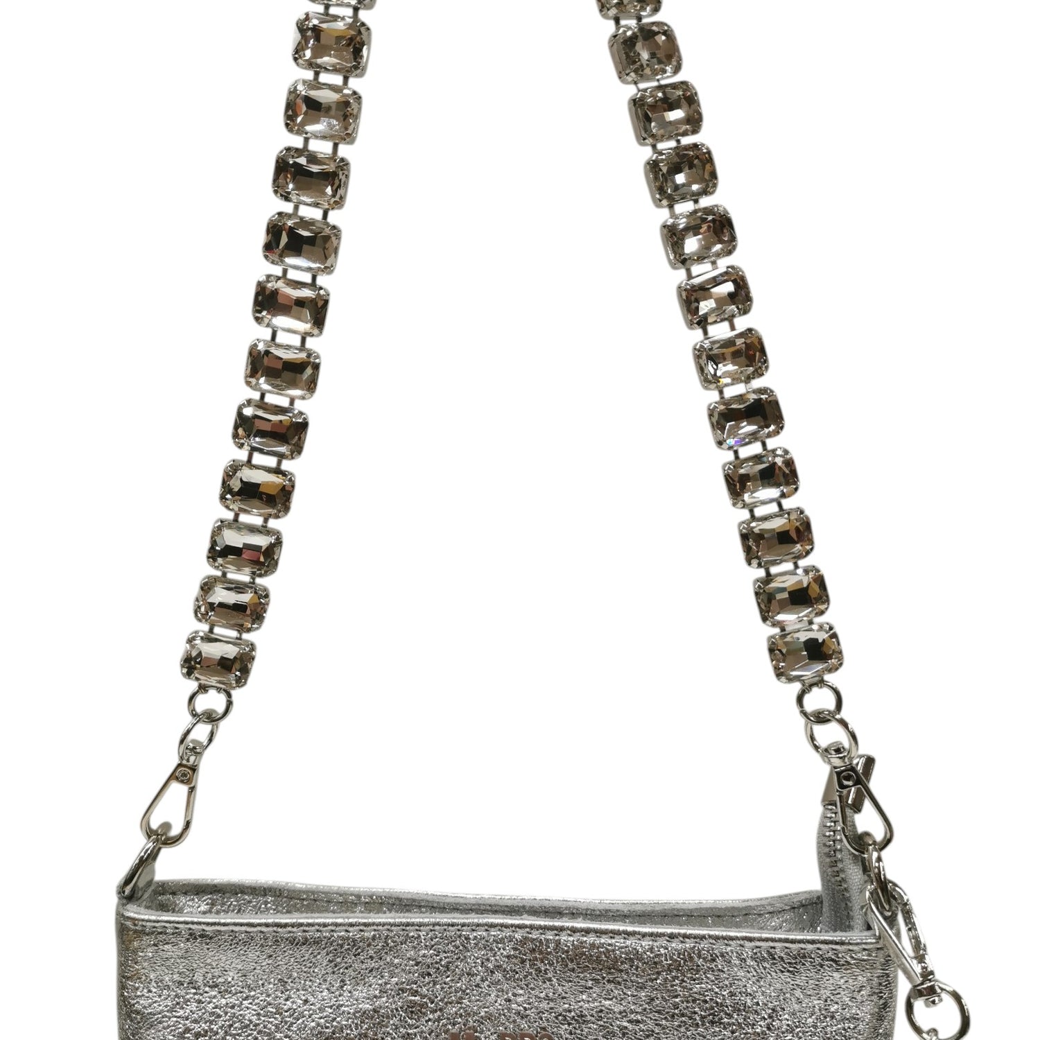 M Brc Pochette Donna Linea Strass Argento con Tracolla Gioiello
