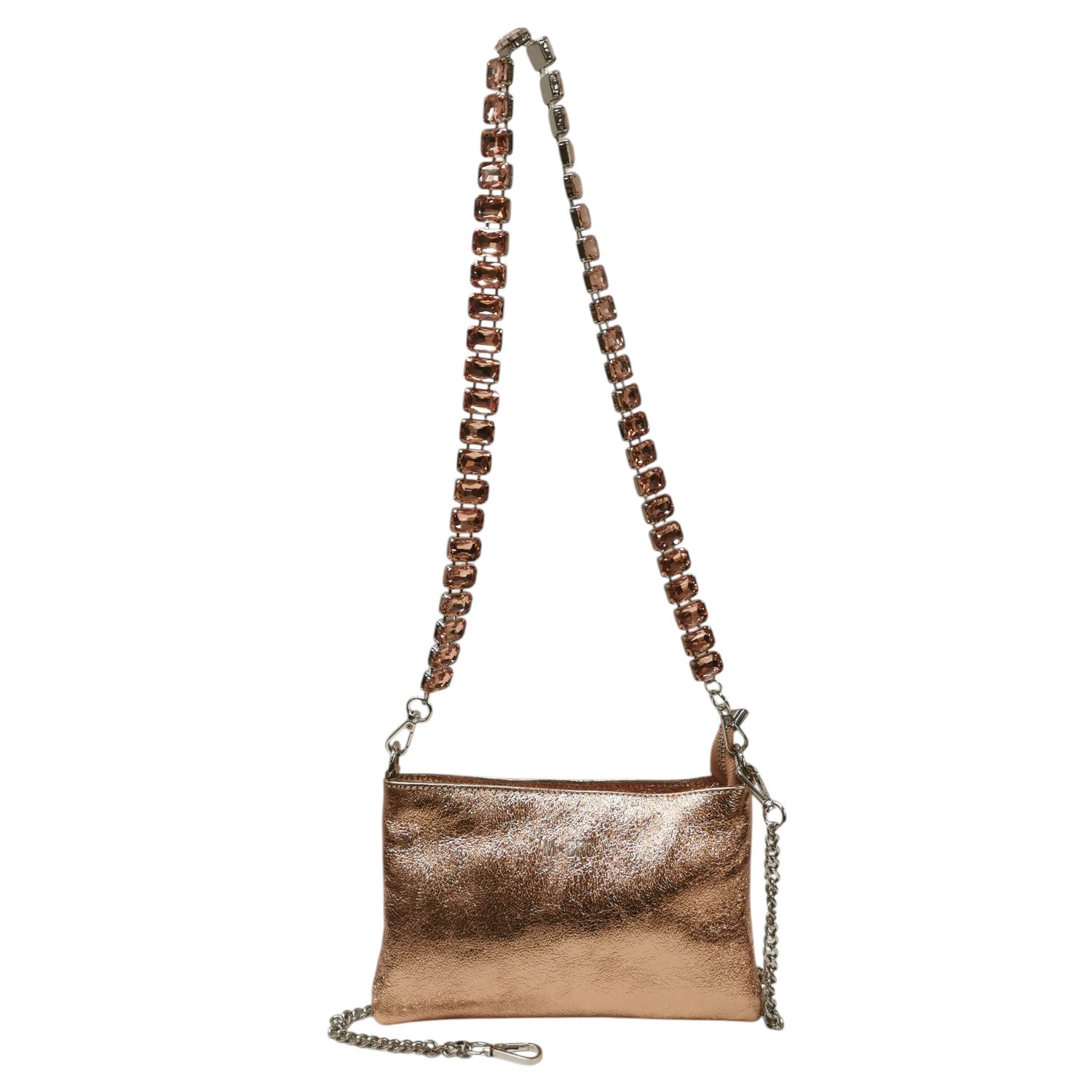 M Brc Pochette Donna Linea Strass Cipria con Tracolla Gioiello