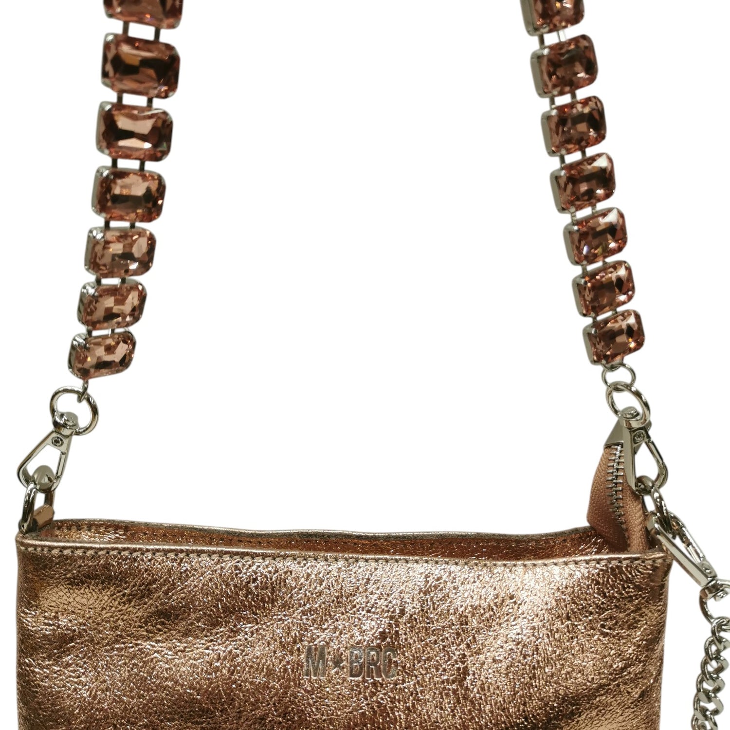 M Brc Pochette Donna Linea Strass Cipria con Tracolla Gioiello