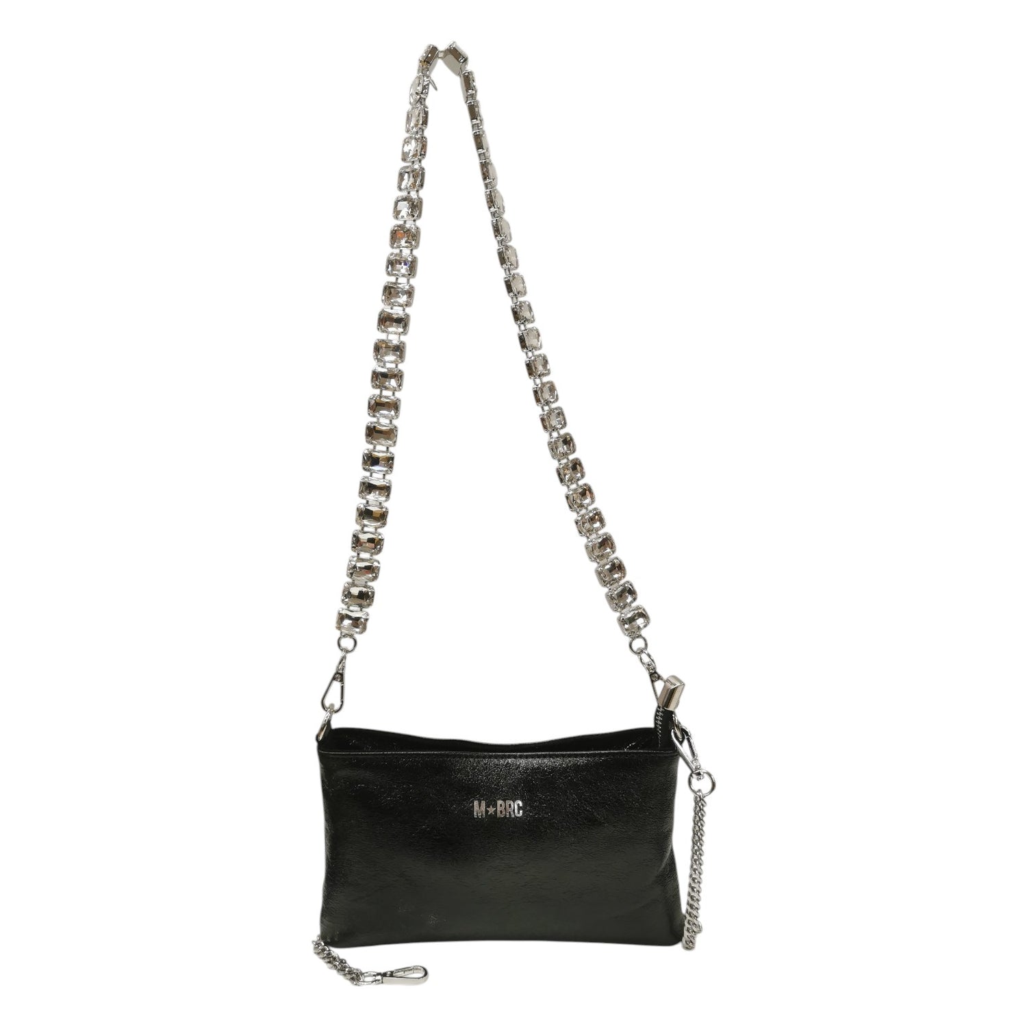 M Brc Pochette Donna Linea Strass Nera con Tracolla Gioiello