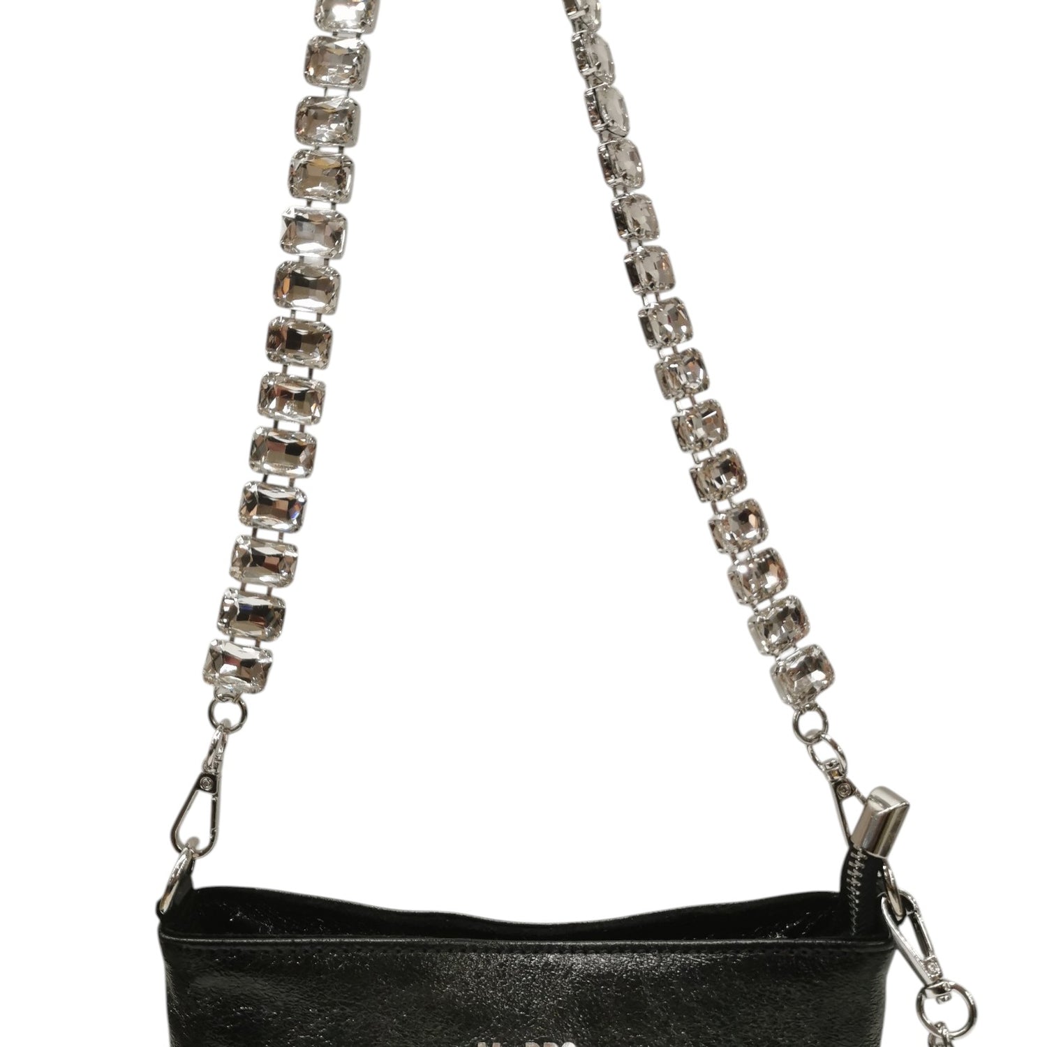 M Brc Pochette Donna Linea Strass Nera con Tracolla Gioiello