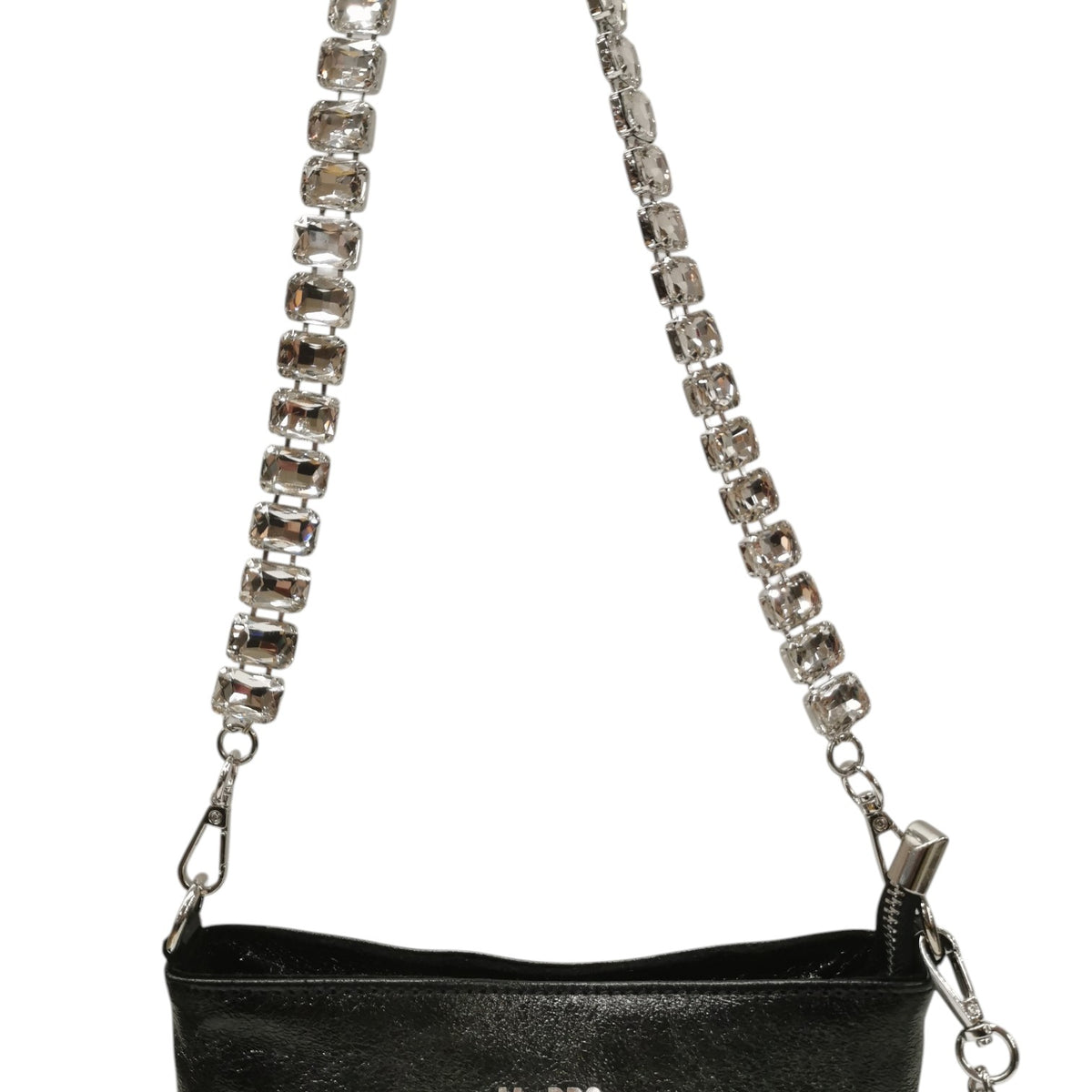 M Brc Pochette Donna Linea Strass Nera con Tracolla Gioiello