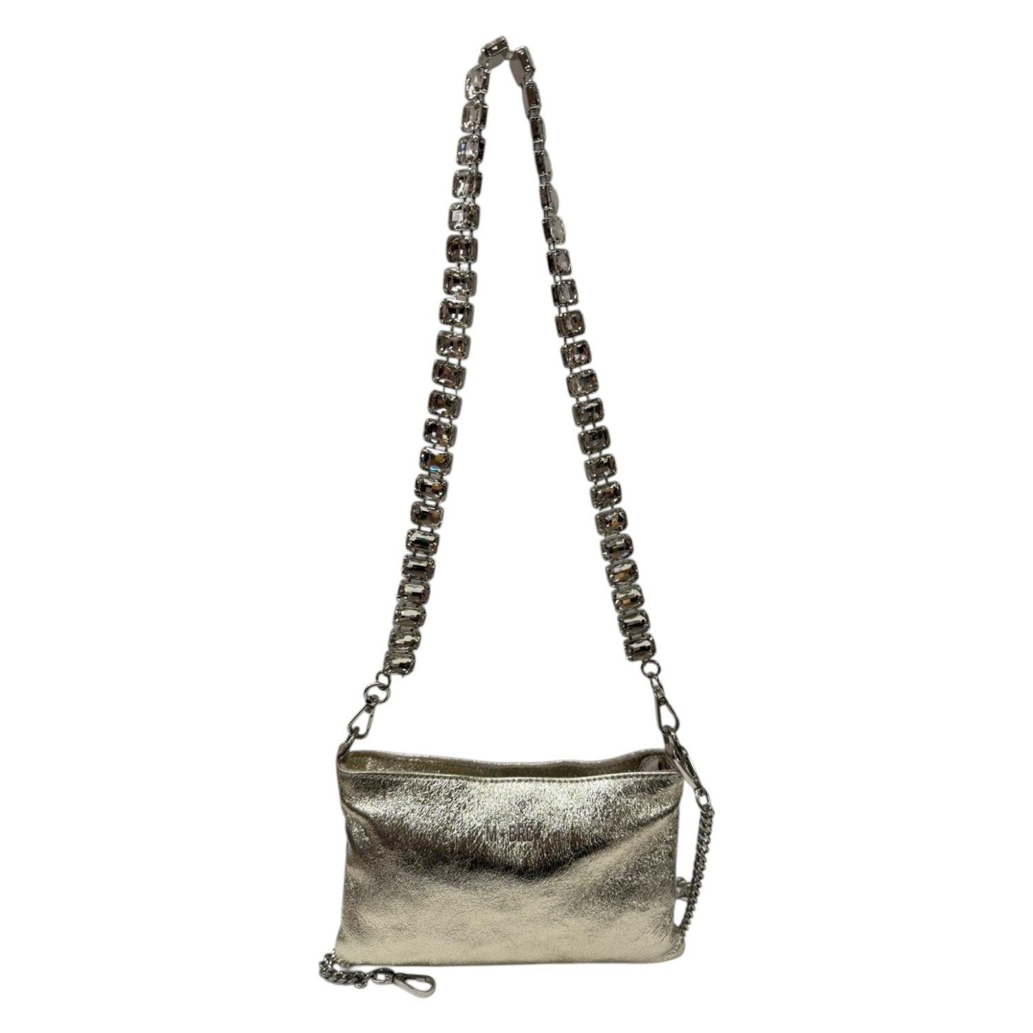 M Brc Pochette Donna Linea Strass Platino con Tracolla Gioiello