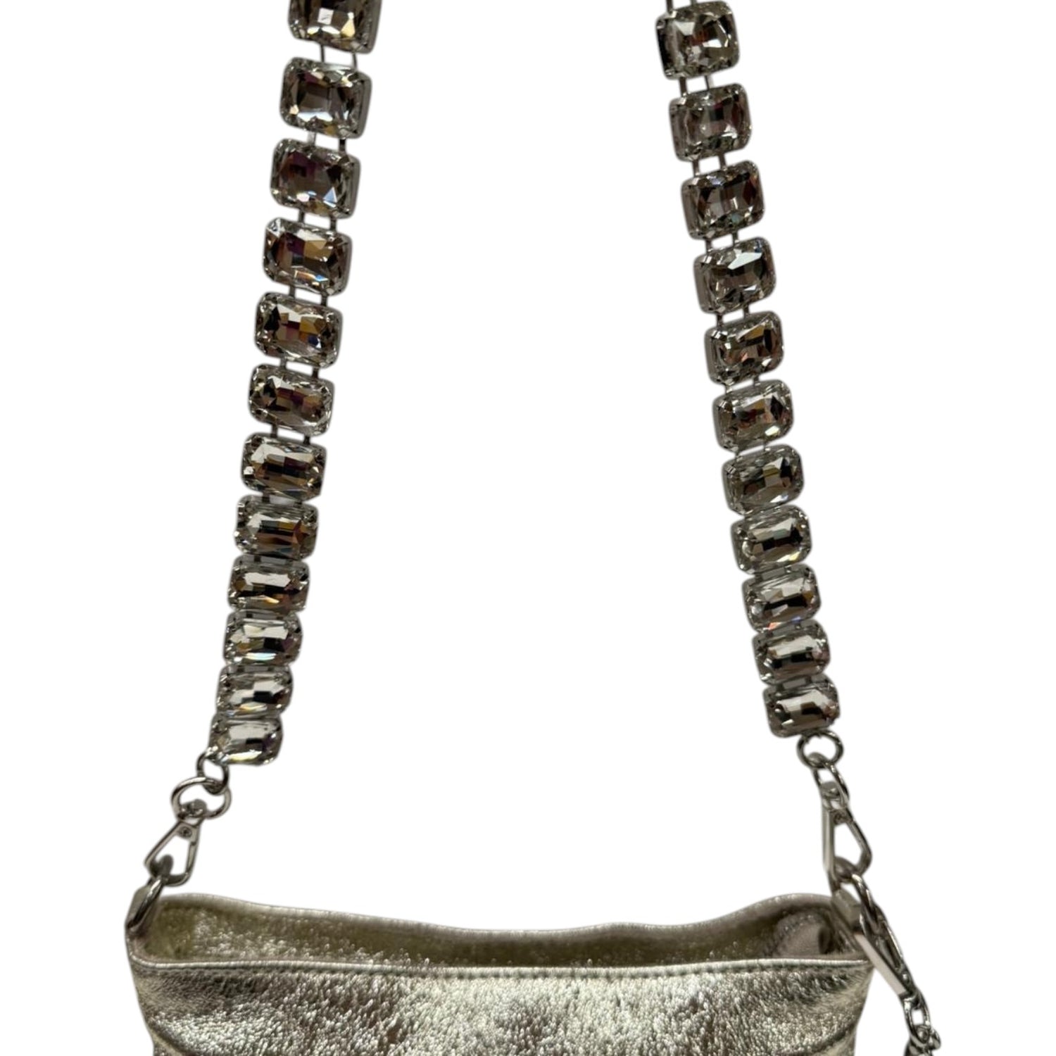 M Brc Pochette Donna Linea Strass Platino con Tracolla Gioiello