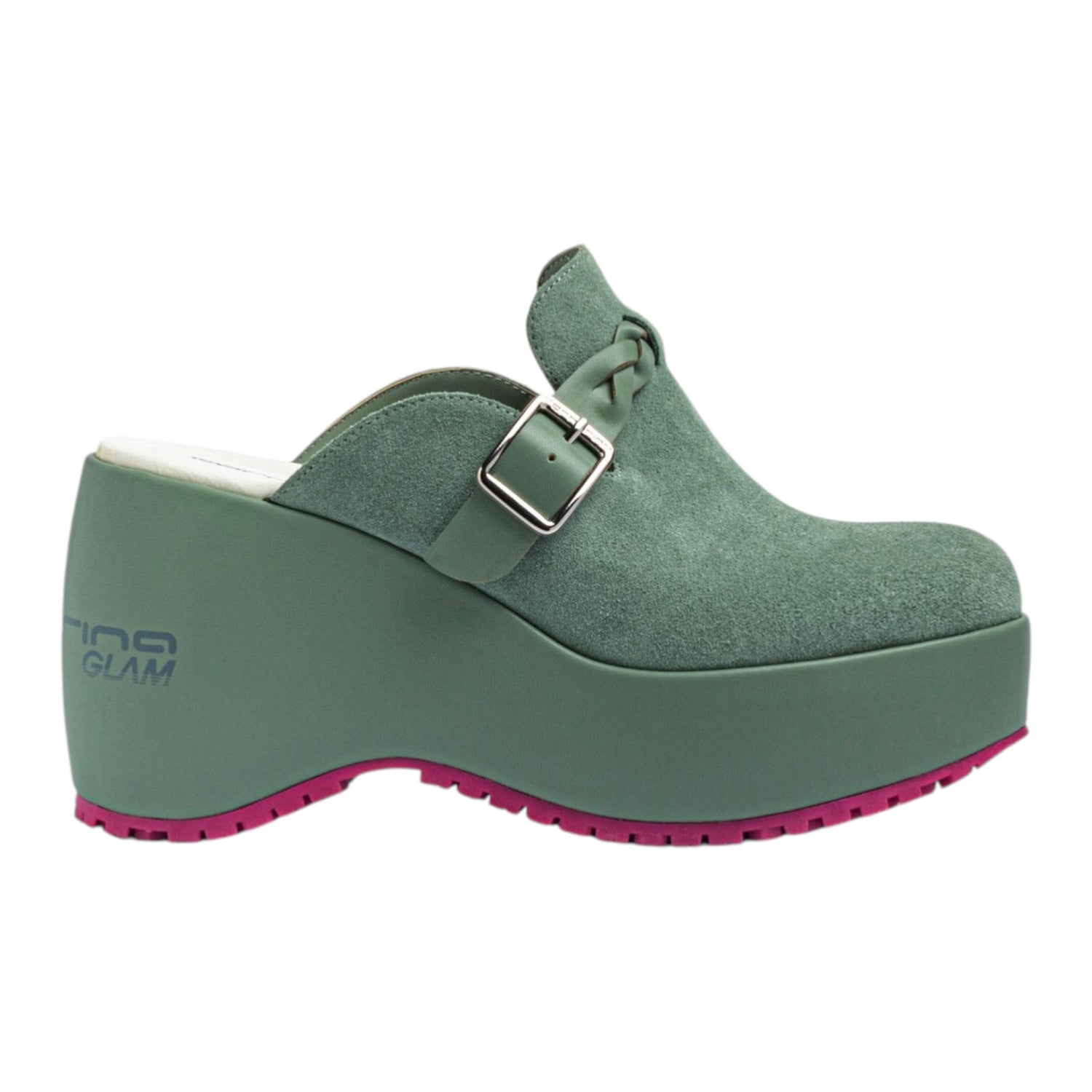 Fornarina Bubble Bost Sabot Donna in Camoscio Militare con Zeppa