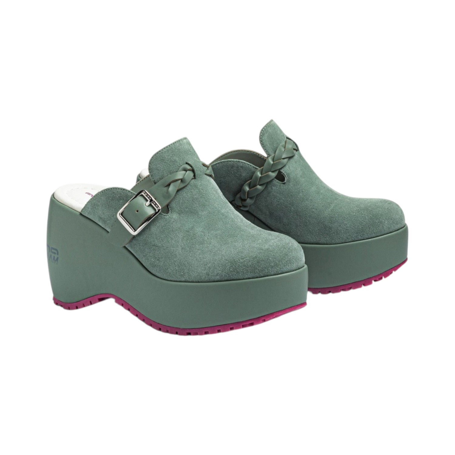 Fornarina Bubble Bost Sabot Donna in Camoscio Militare con Zeppa