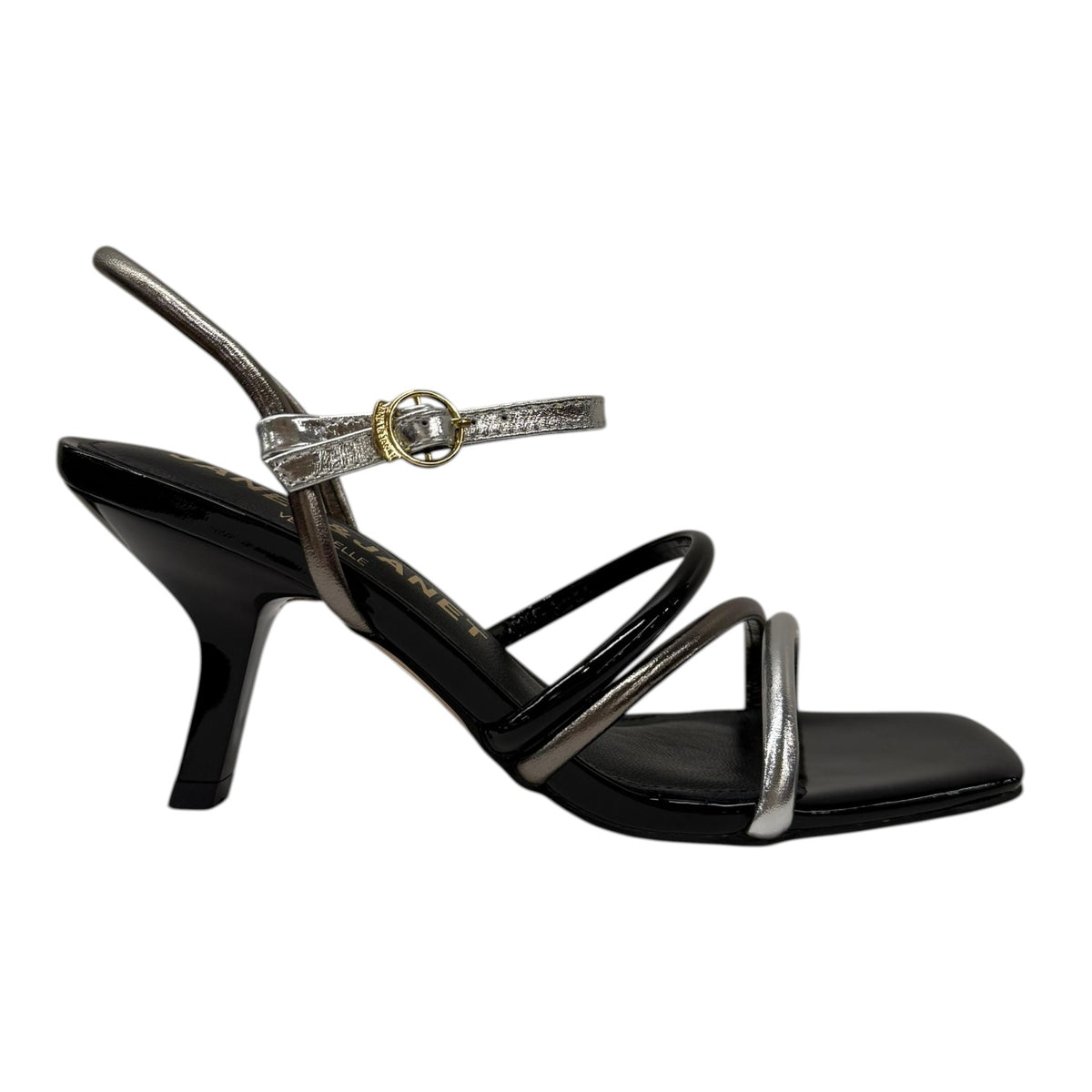 Janet&Janet Sandalo Donna in Pelle Nero Argento con Tacco Alto 80mm