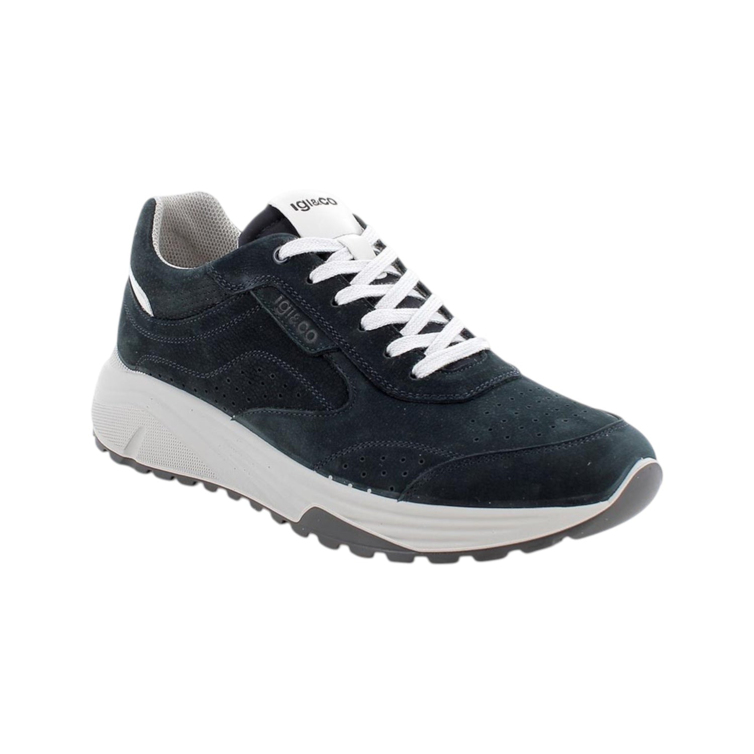 Igi&Co Sneakers Uomo in Nabuck Blu con Inserto Bianco