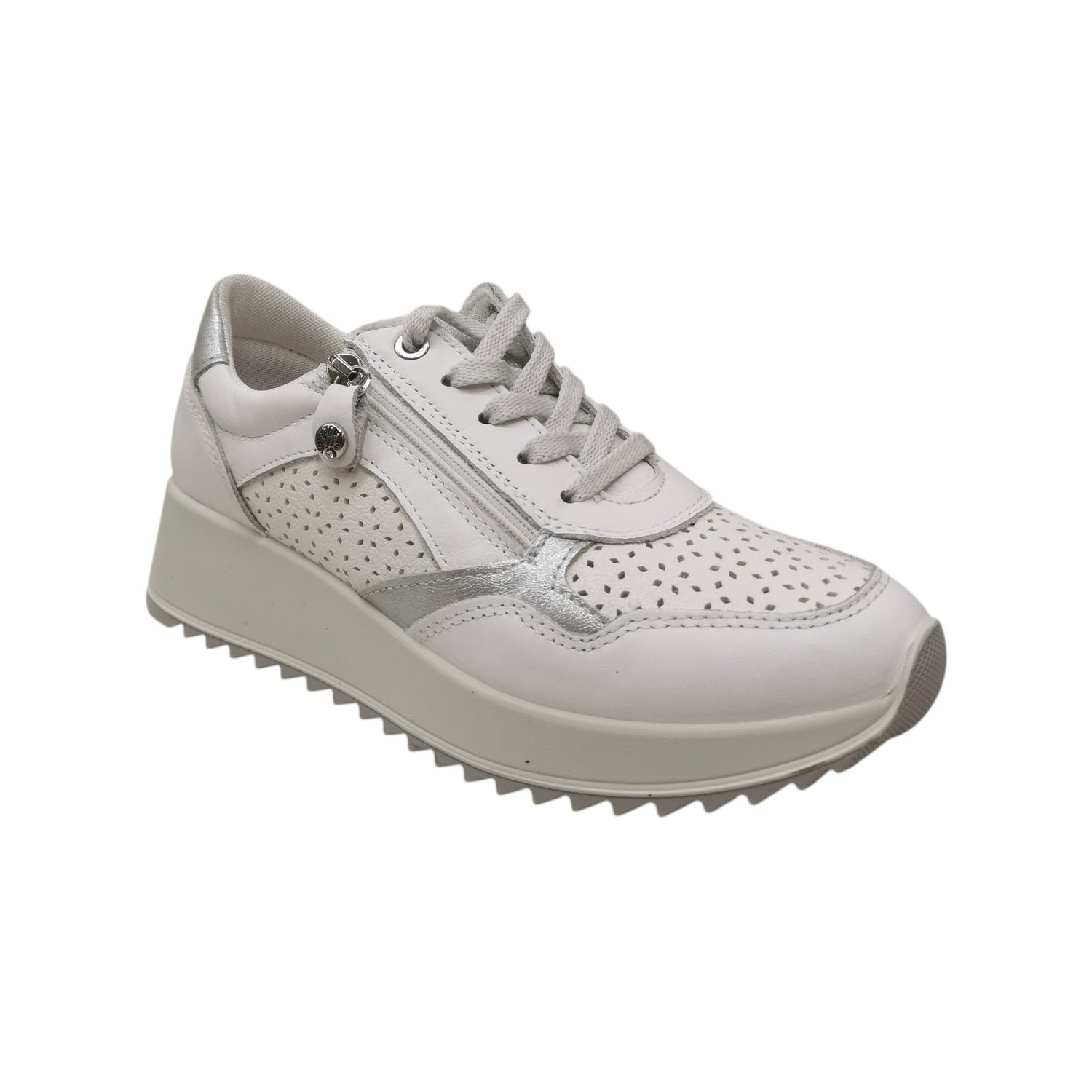 Enval Soft Sneakers Donna in Pelle Bianca con Lacci e Zip